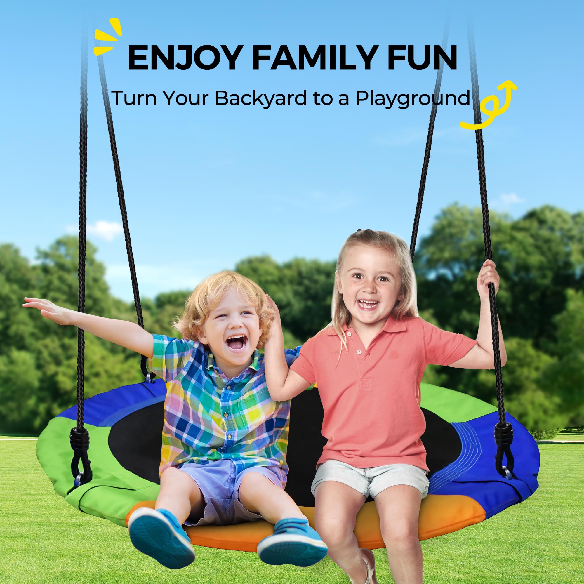 PACEARTH 440lbs Capacity Flying Saucer Swing Set with Heavy Duty A-Frame Metal Stand - Full Steel Construction for Kids Outdoor Play - Perfect for Backyard, Playground, Park & Garden Fun