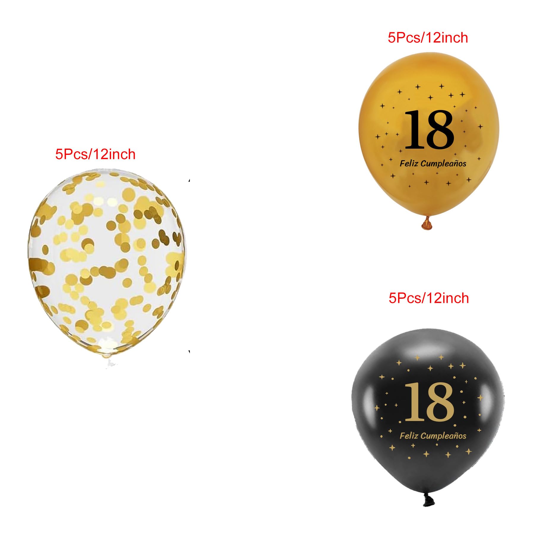 Happy 18th Birthday Decorations Kit - Spanish 'Feliz Cumpleaños 18' Banner with 15 Balloons, Black & Gold Theme for Party Backdrop - Perfect for Milestone Birthday Celebrations, Sweet 16-18 Parties & Quinceañera Decor