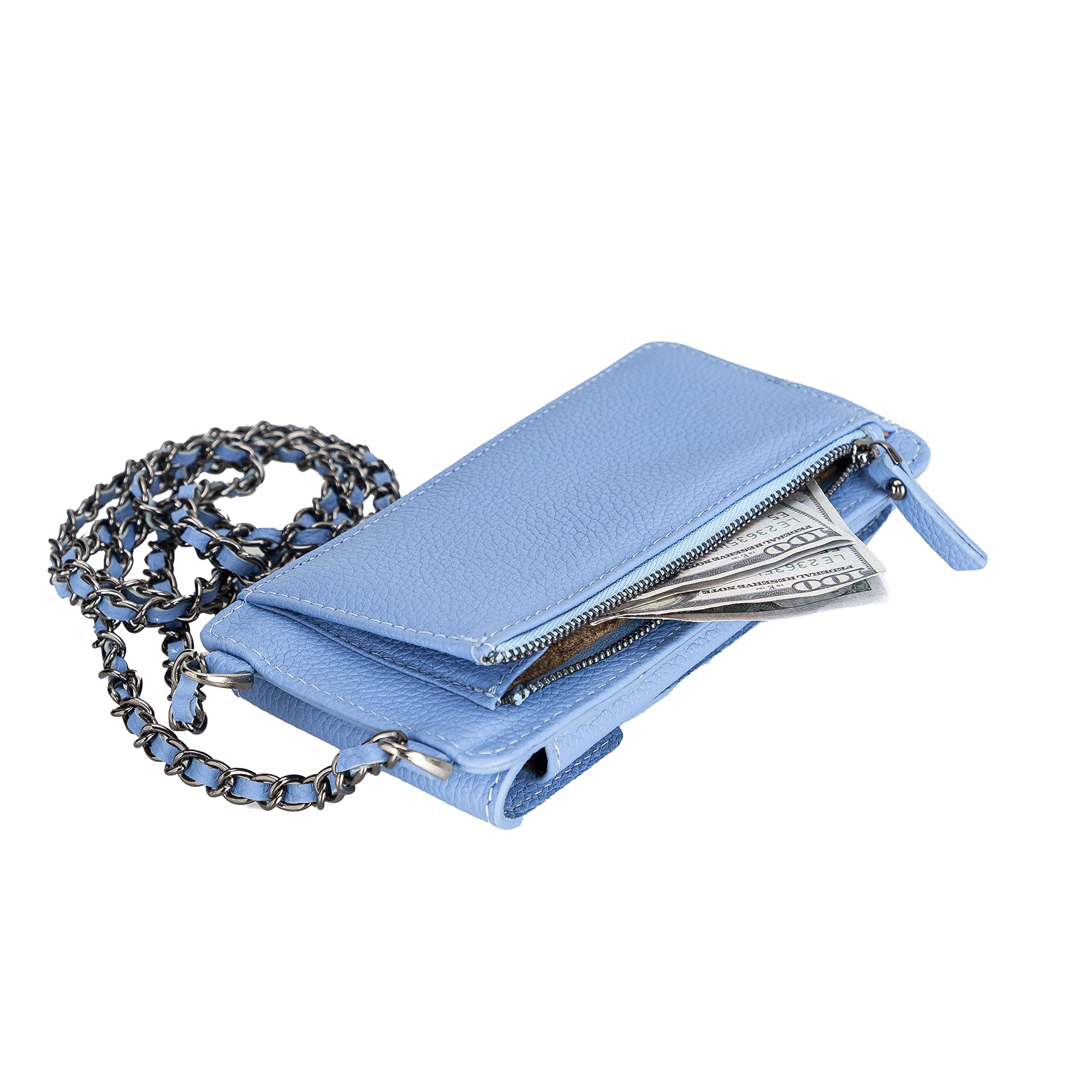 VENOULT Crossbody Wallet for iPhone 15 Pro MAX/14 Pro/13 Pro MAX - Women's Zippered Shoulder Bag with Card Holder & Chain Strap (Fits Phones up to 6.9