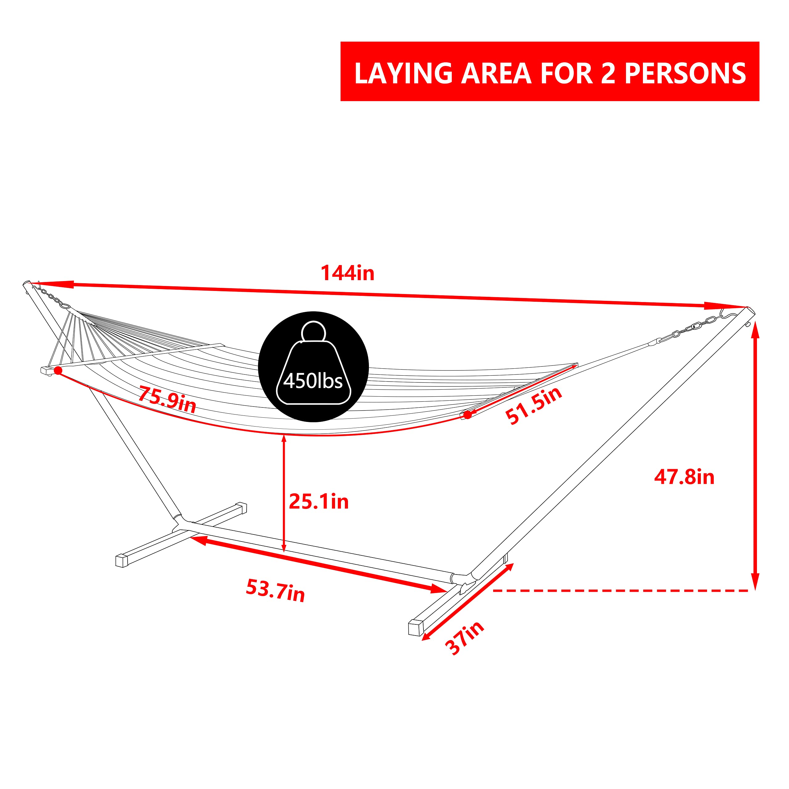 VEIKOU 2 Person Portable Hammock with Stand - Double Freestanding 12ft Hammock with Frame, Spreader Bars & Pillow - Perfect for Backyard, Camping & Beach Relaxation - White