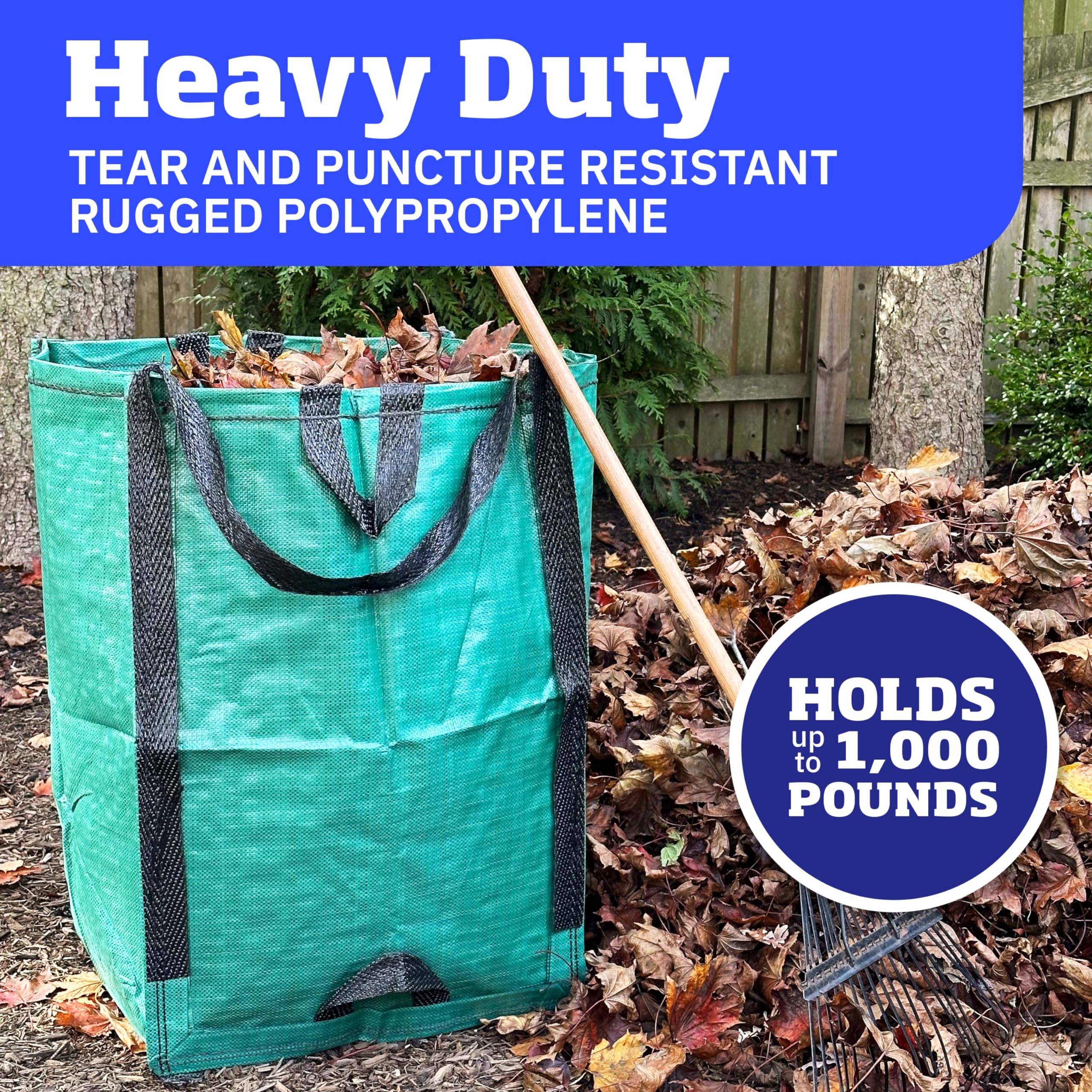 DURASACK Heavy Duty 48-Gallon Reusable Lawn & Leaf Bags - Self-Standing Yard Waste Bags with Reinforced Handles, Green (3-Pack) for Home, Garden & Outdoor Cleanup