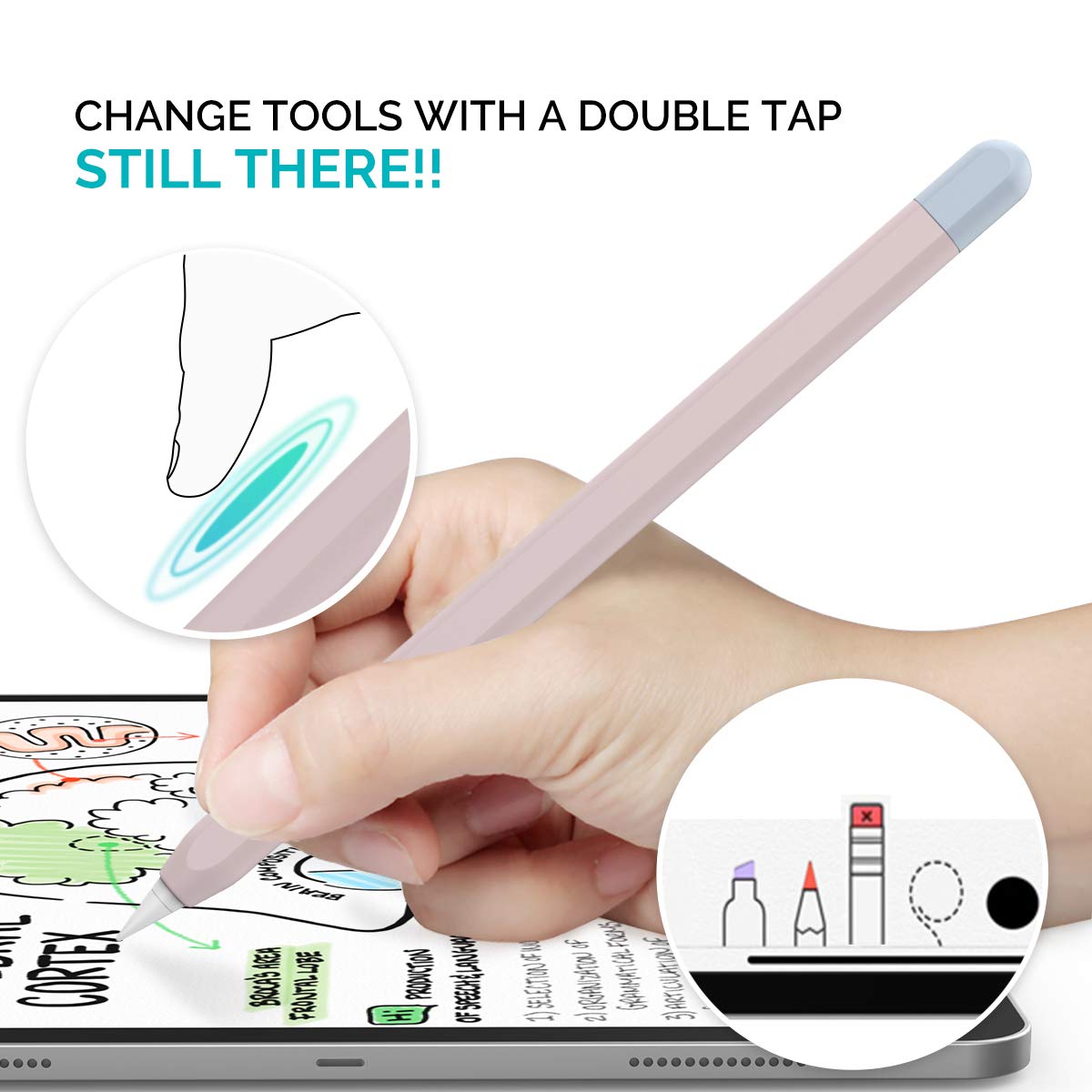 AHASTYLE Duotone Silicone Case for Apple Pencil 2nd Generation & Apple Pencil Pro (2024) - Ultra Thin Protective Cover with Magnetic Charging & Double Tap Support - Pink & Light Blue - Perfect for Artists, Students & Professionals
