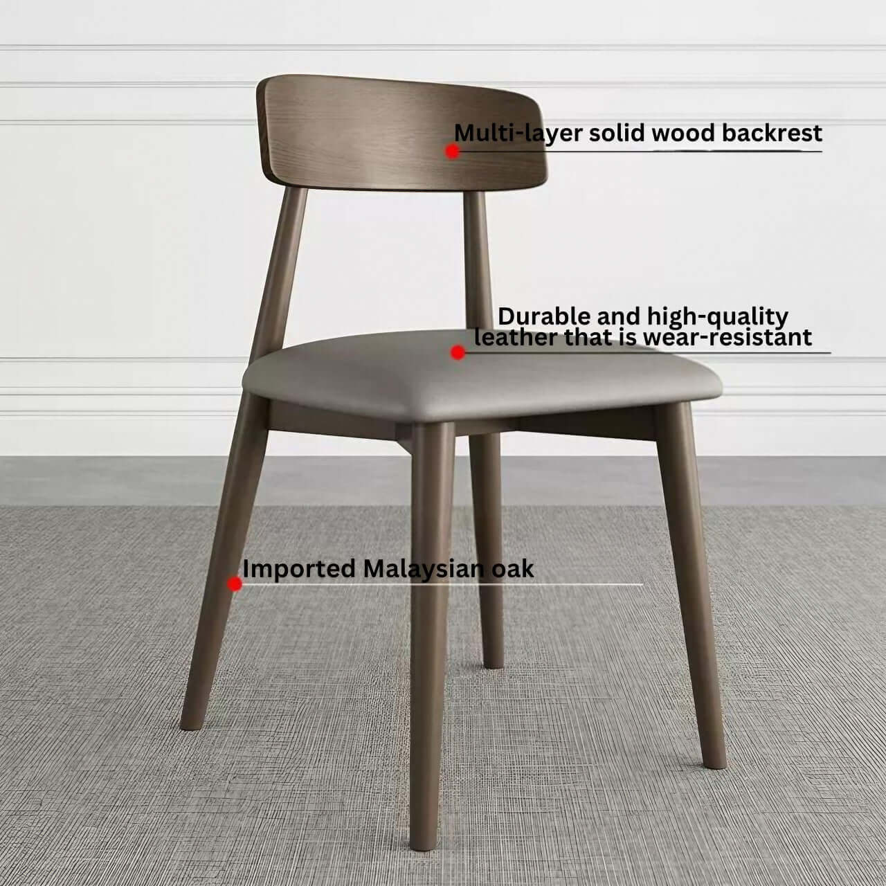 Premium Solid Walnut Oak Wood Dining Chair - Handcrafted Luxury Single Seat for Elegant Home Dining & Kitchen Decor