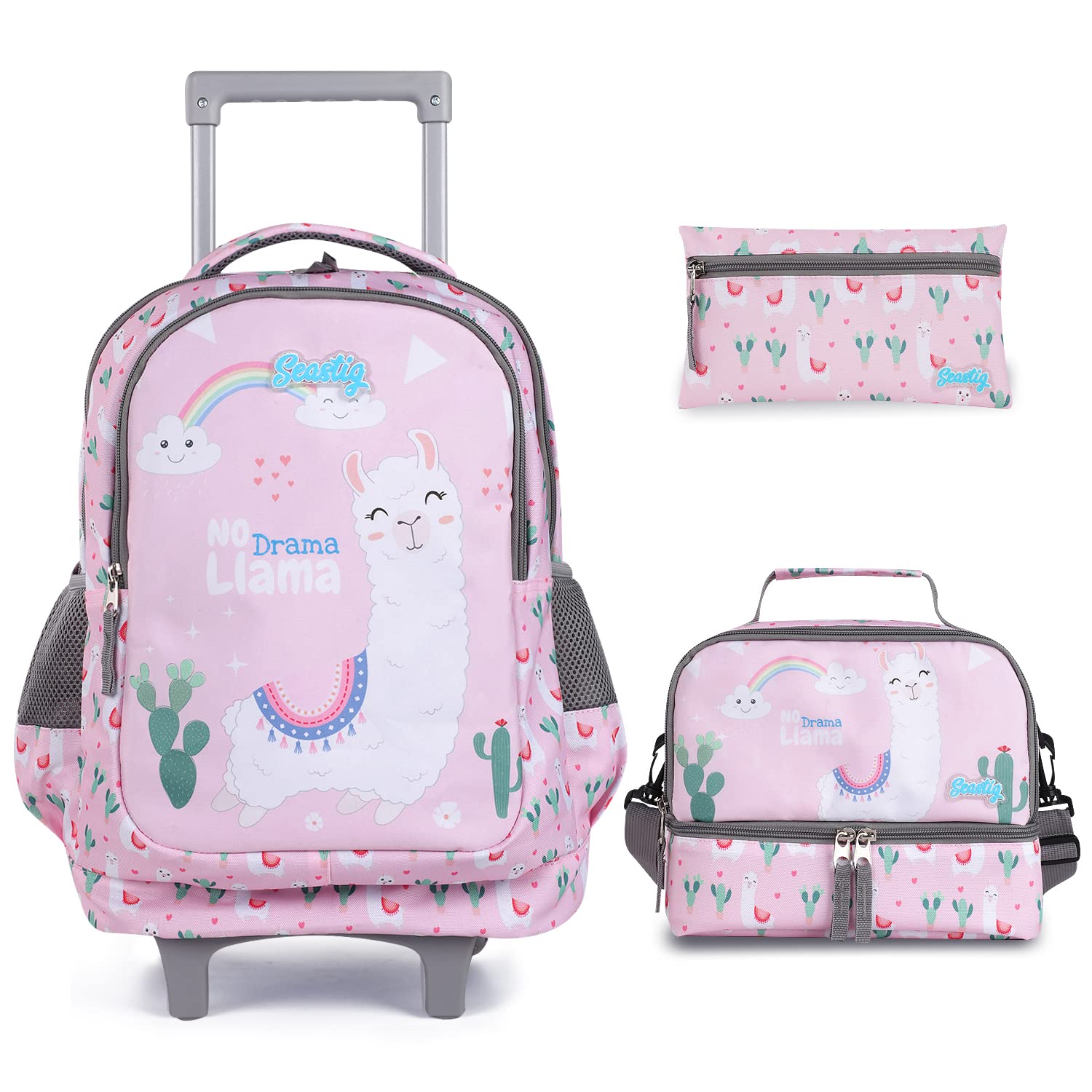 Seastig 18 Inch Rolling Backpack for Kids - Double Handle Wheeled Backpack with Detachable Lunch Bag Set | School, Travel & Daily Use for Boys & Girls