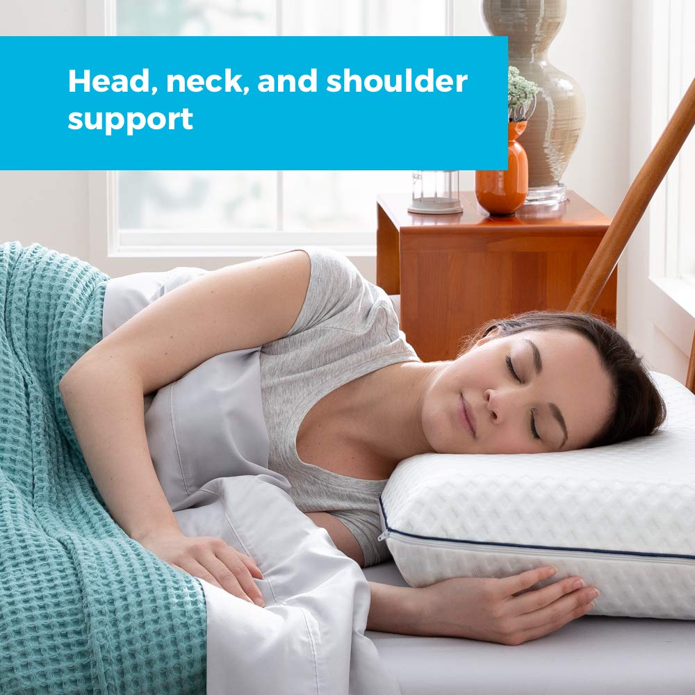 LINENSPA Ventilated Gel Memory Foam Pillow - Queen Size Cooling Pillow for Neck Support - Ideal for Side, Back & Stomach Sleepers - Blue & White - Perfect for Hot Sleepers & Pain Relief
