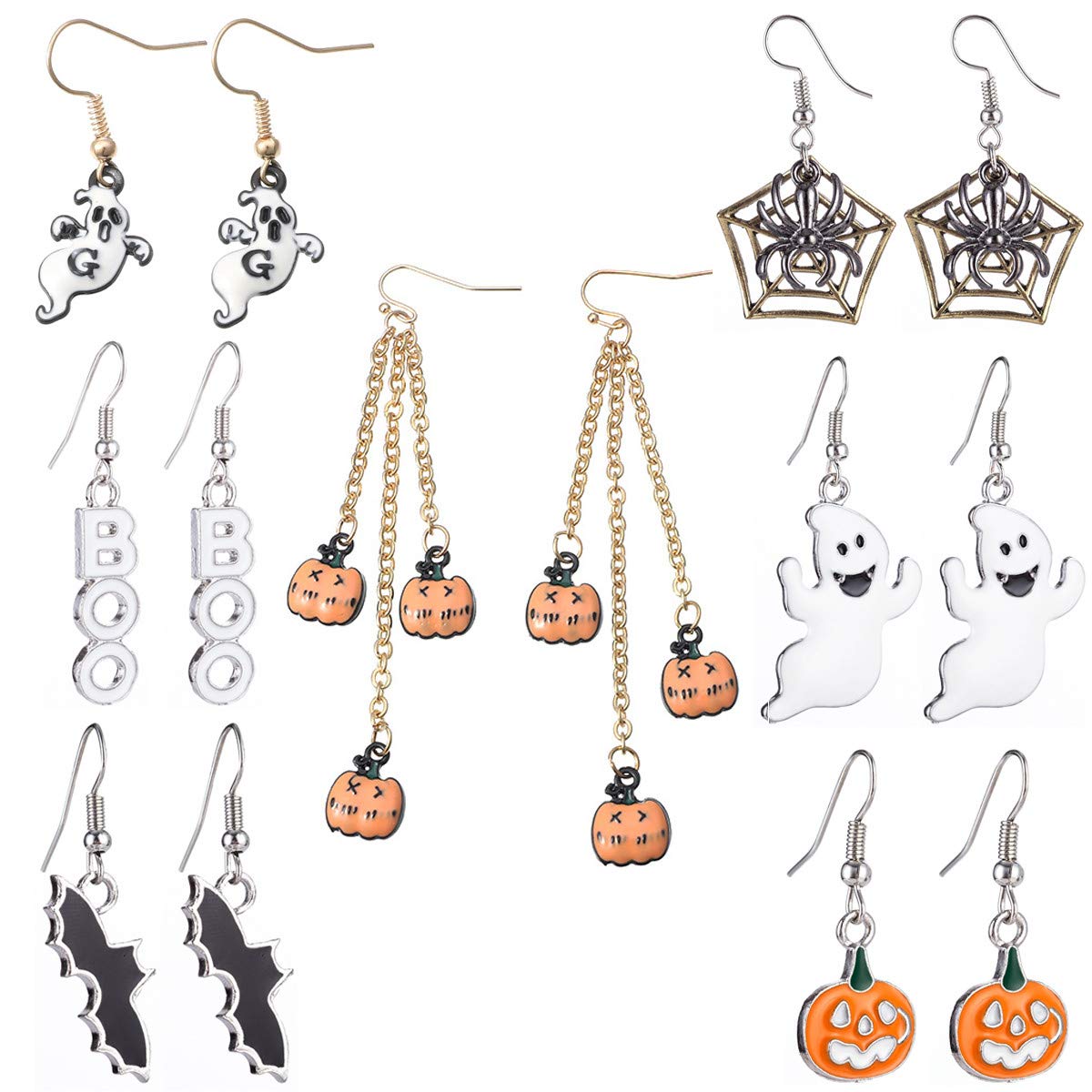 Nanafast 7 Pairs Halloween Earrings Set - Pumpkin Ghost Skeleton Dangle Earrings for Women & Girls | Halloween Party Accessories & Gifts | Perfect for Costume Parties, Trick or Treat, and Spooky Celebrations