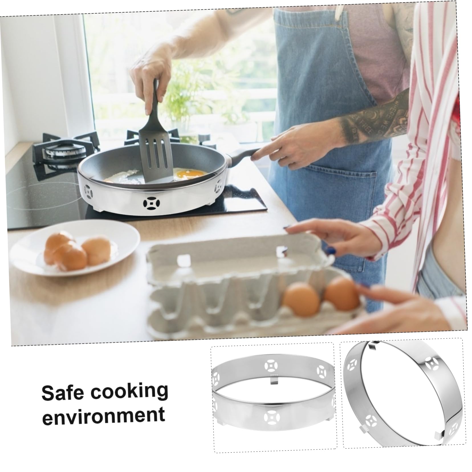 Yardwe 1-Piece Stainless Steel Gas Stove Burner Cover - Windshield, Non-Slip Wok Trivet & Pot Stand for Outdoor Camping & Kitchen Cooking - Silver