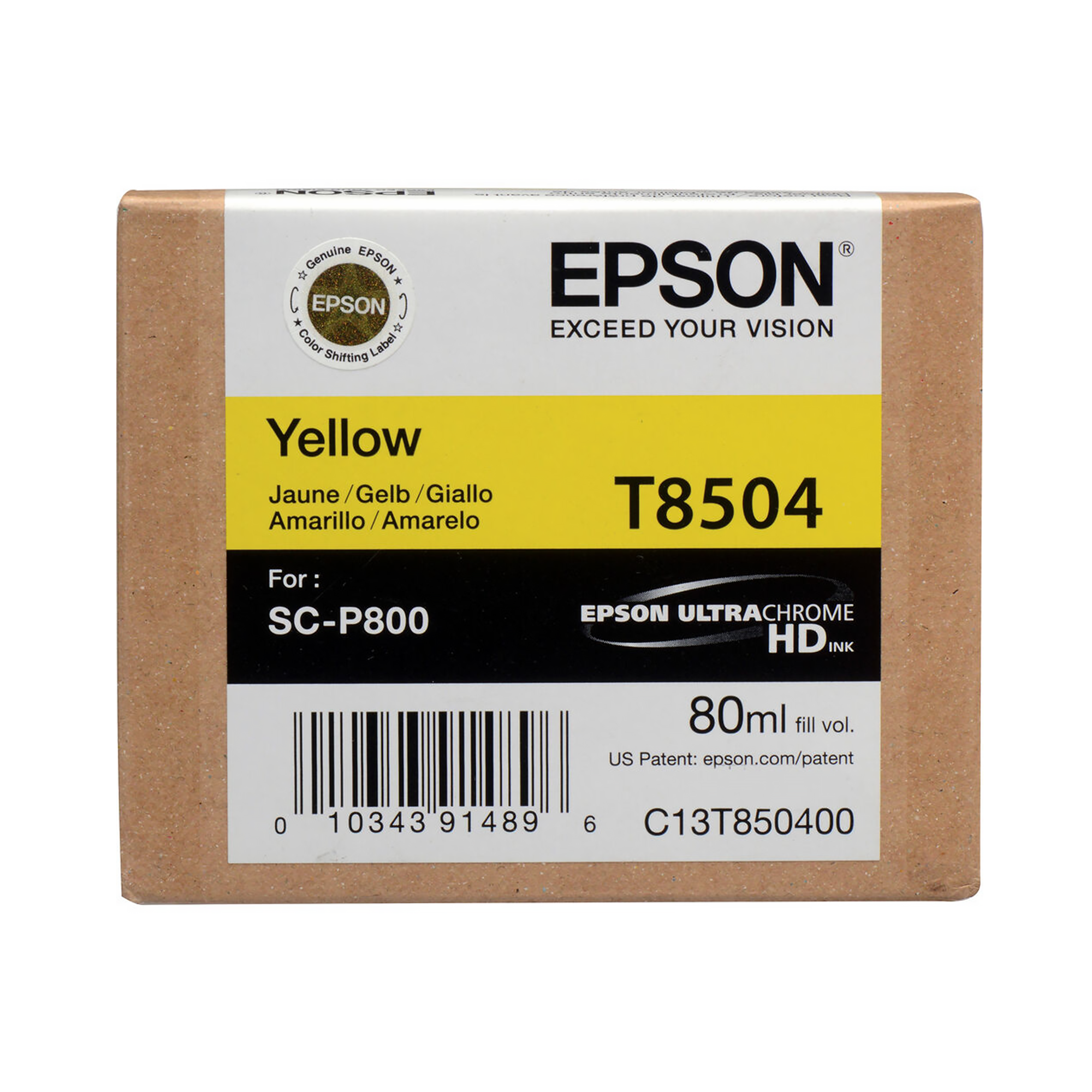 Epson T850400 UltraChrome HD Yellow Ink Cartridge (80mL) - Compatible with SureColor P800 Printer | High-Quality Photo Printing for Professional Photographers & Artists