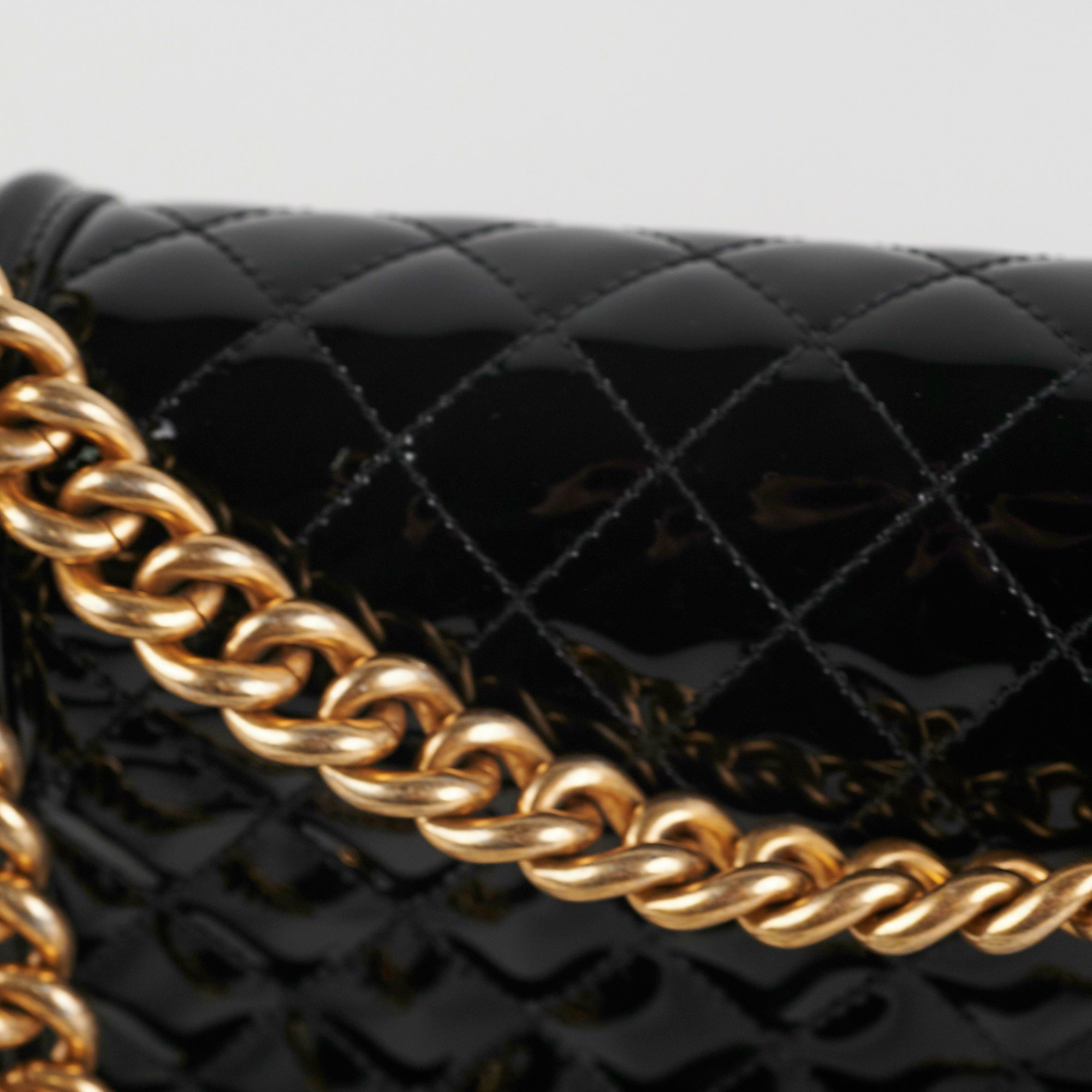 Chanel Old Medium Boy Bag Patent Leather Black - Luxury Designer Handbag for Women, Perfect for Evening Parties & Special Occasions