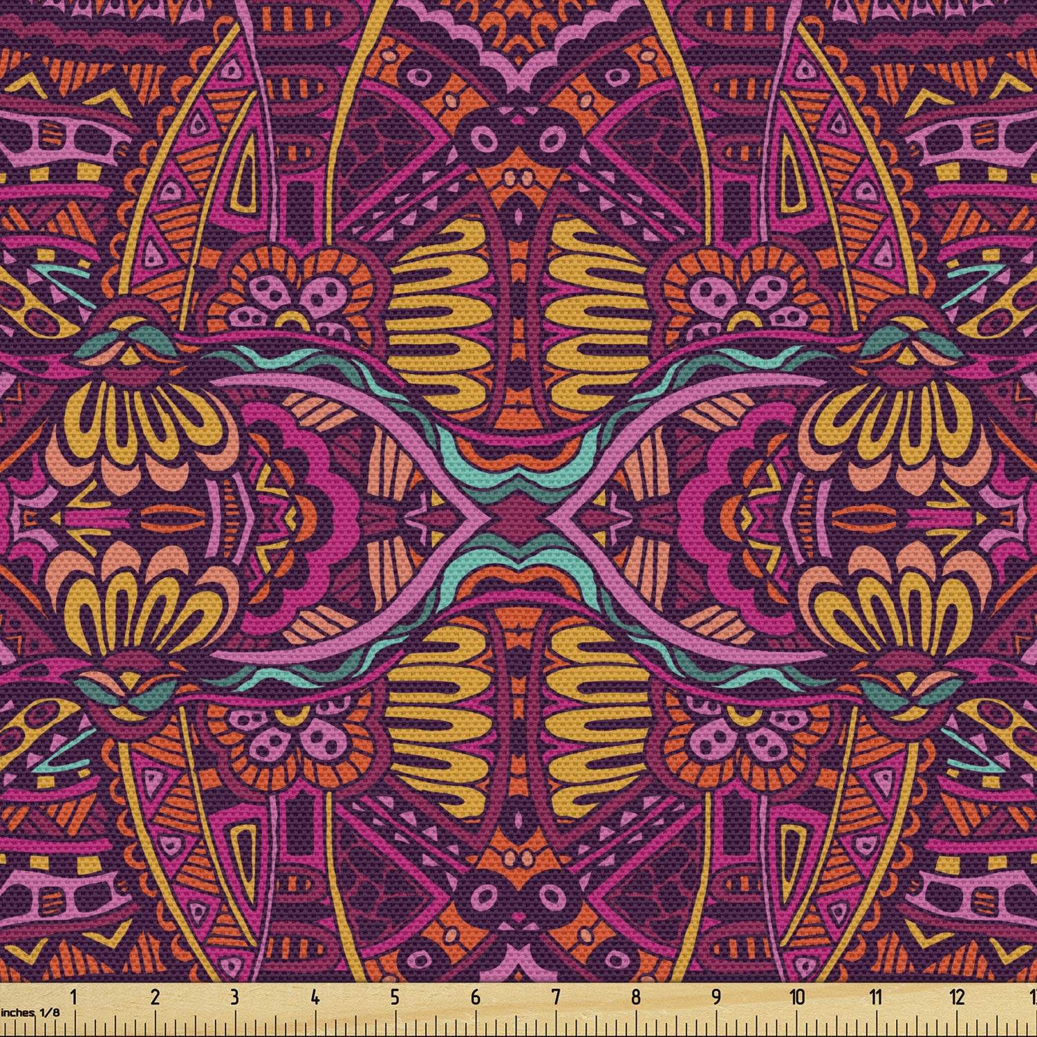 Ambesonne 60s Psychedelic Tribal Flower Fabric by The Yard - 10 Yards Multicolor Upholstery Material for Sofa, Curtains & Home Decor | Retro Bohemian Style Living Room & Bedroom Accents