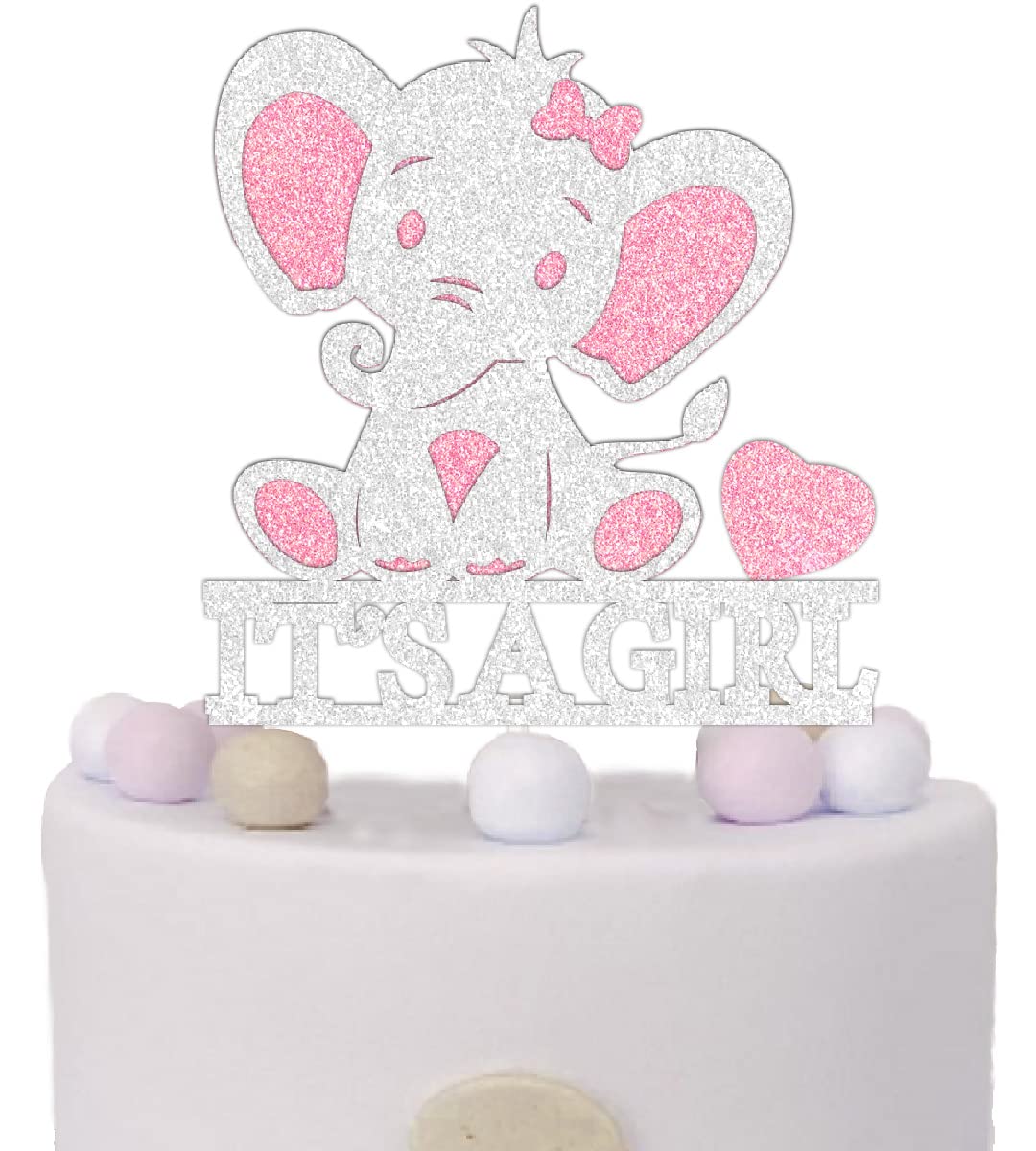 Pink Elephant Cake Toppers for Baby Shower - Adorable It's A Girl Elephant Cake Decorations for Gender Reveal & Newborn Celebrations
