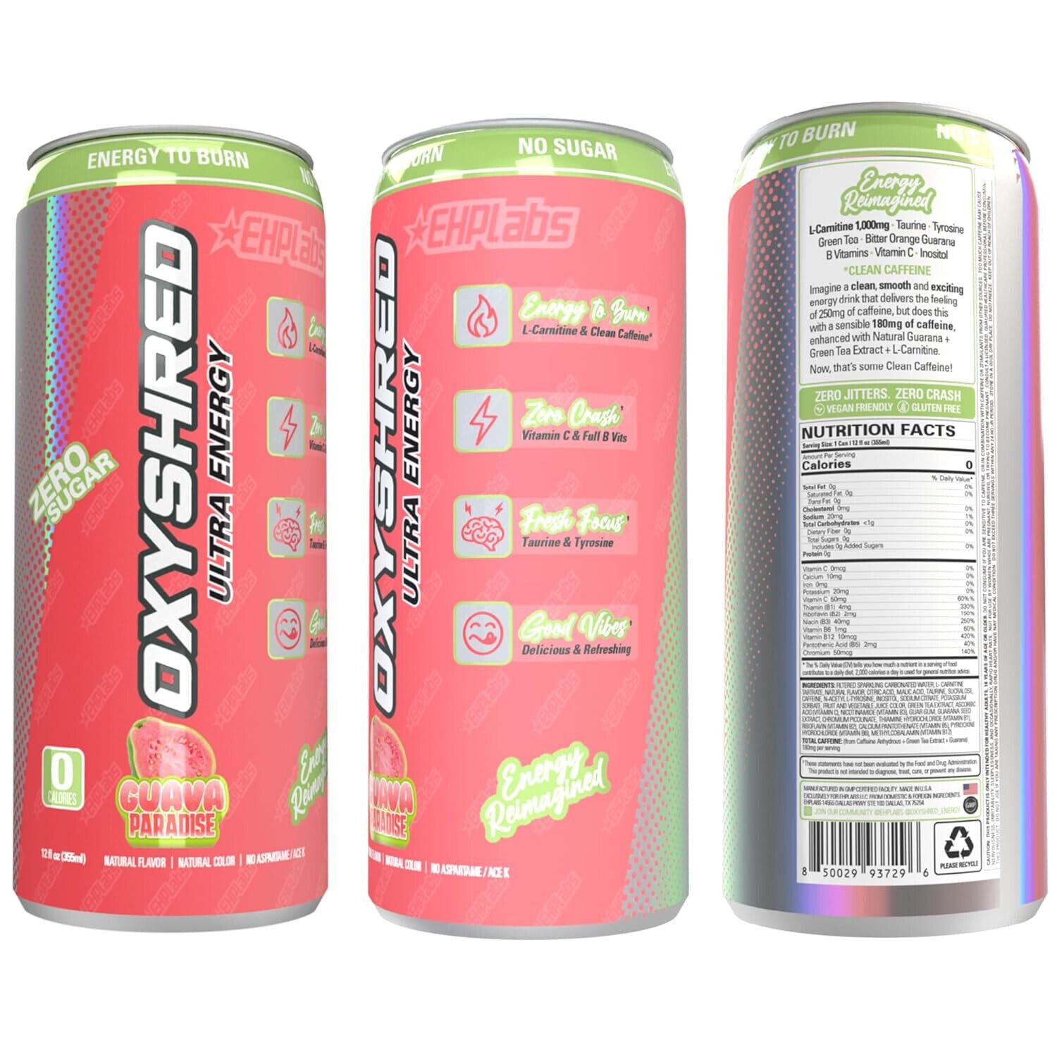 EHP Labs OxyShred Ultra Energy Drink RTD - 12 Pack (355ml Each) | Fat Burning & Performance Booster | Pre-Workout, Gym & Fitness Fuel