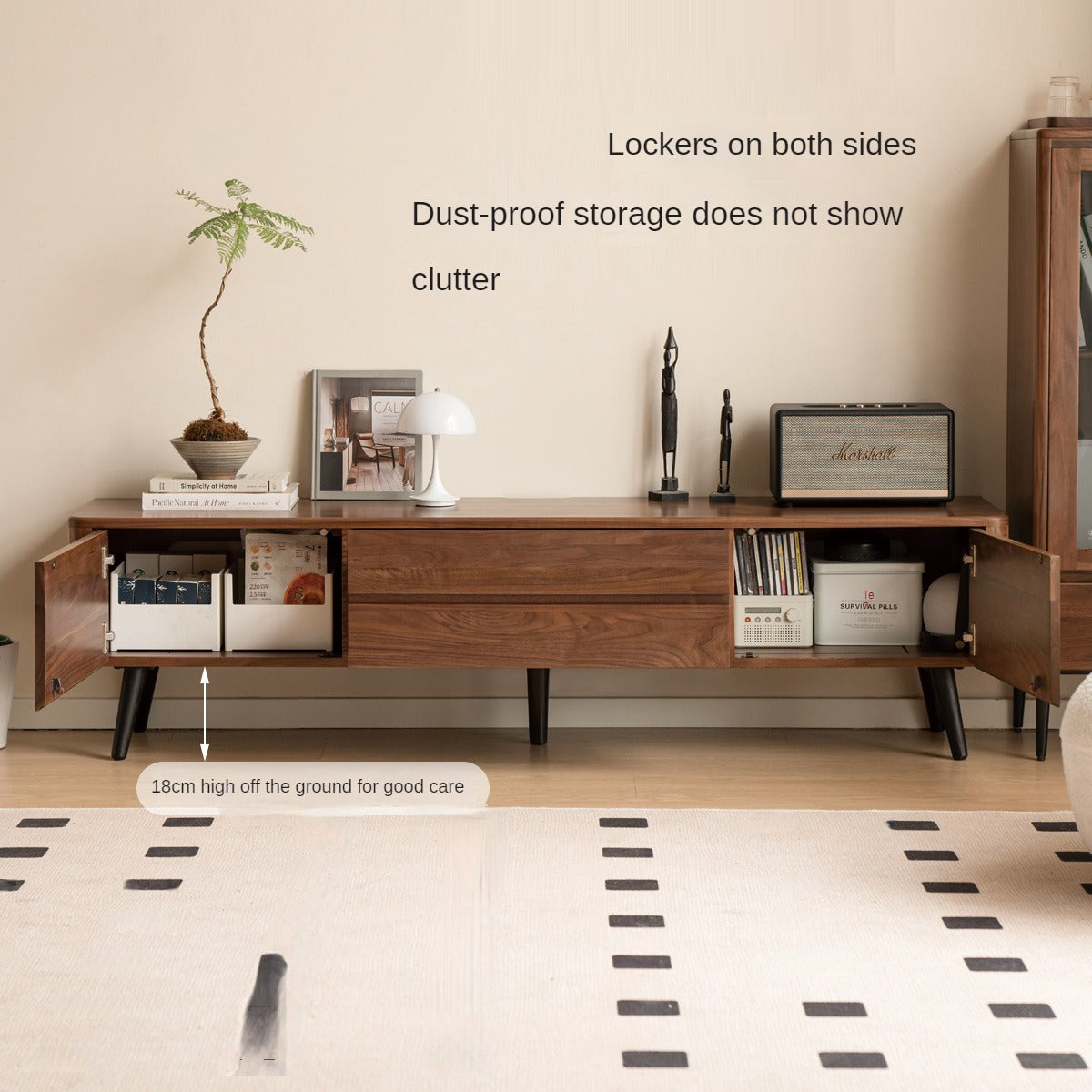 Black Walnut Solid Wood TV Stand - Modern Minimalist Entertainment Center for Living Room, Bedroom & Home Theater
