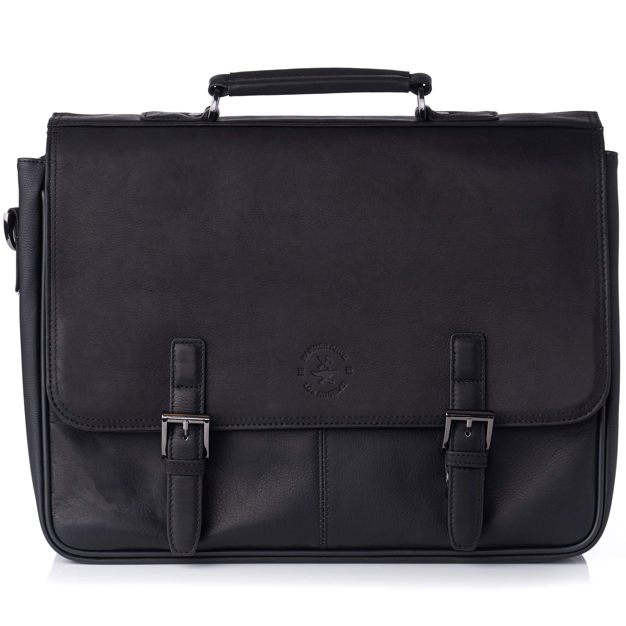 Premium Pierce Colombian Vacquetta Leather 15.6 Inch Laptop Briefcase for Business Professionals - Black Genuine Leather Messenger Bag for Office, Work, Travel & Daily Commute