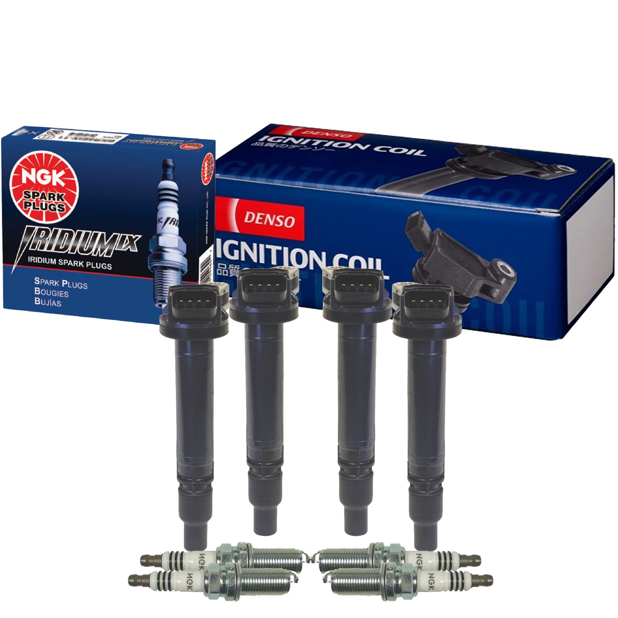 Denso 4 COP Direct Ignition Coils & NGK 4 Iridium IX Spark Plugs Kit - Compatible with Scion Toyota 2.5L 2.7L L4 1AR-FE 2AR-FE Engines - Perfect for Performance Upgrades & Engine Maintenance