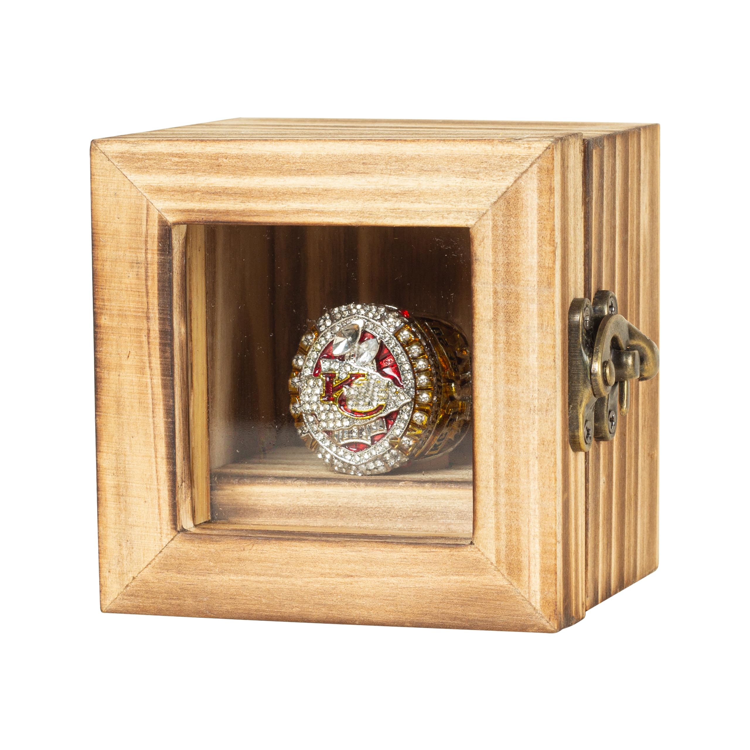 Championship Ring Display Case - Wooden Shadow Box for Baseball, Basketball, Football & Softball Rings - Award Ring Holder with Freezing Point Protection - Perfect for Sports Memorabilia, Fan Souvenirs & Trophy Display
