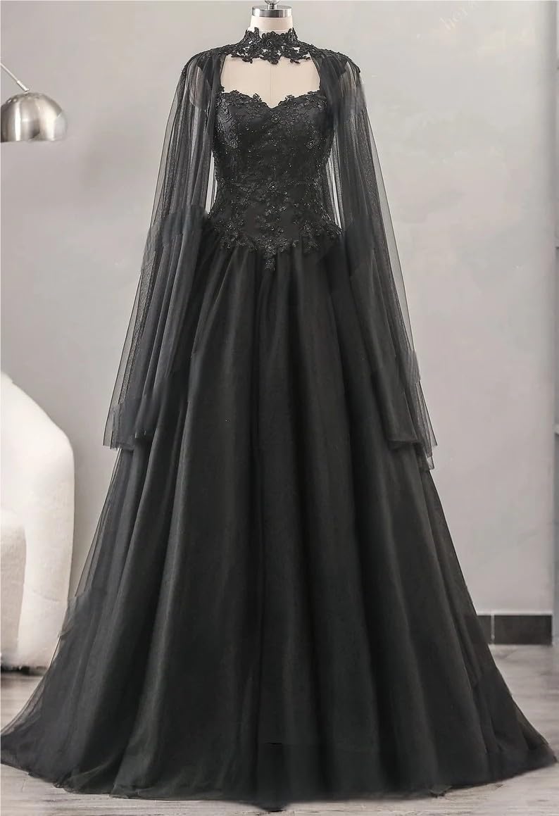 Elegant Spaghetti Straps Wedding Dresses with Detachable Cape - Gothic Lace Bridal Gown for Women | Backless Beach Wedding Dress for Bride | Perfect for Beach, Garden & Boho Chic Weddings