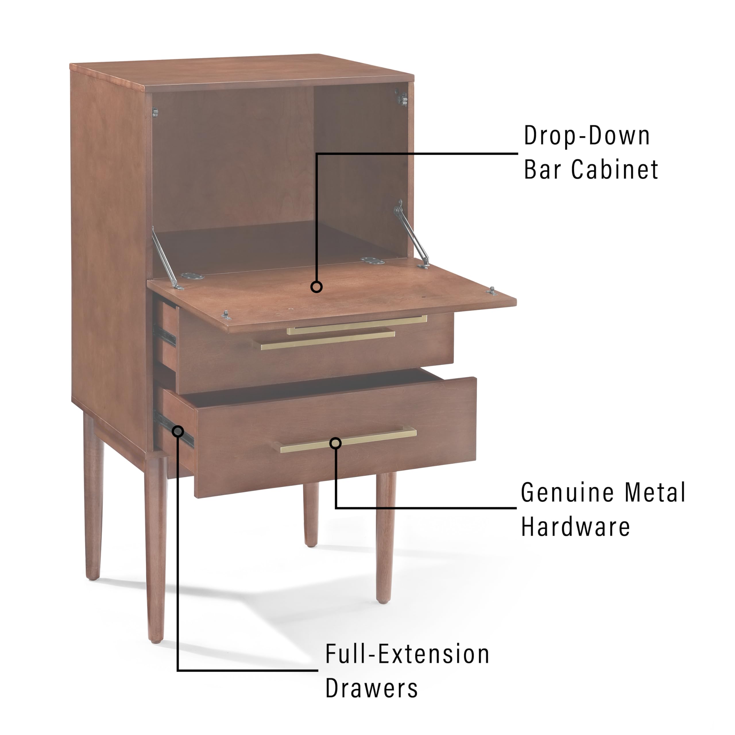 Vintage Mahogany Bar Cabinet with Storage Drawers & Fold-Out Table - Everett by Crosley Furniture | Perfect for Home Bars, Dining Rooms & Entertaining Spaces