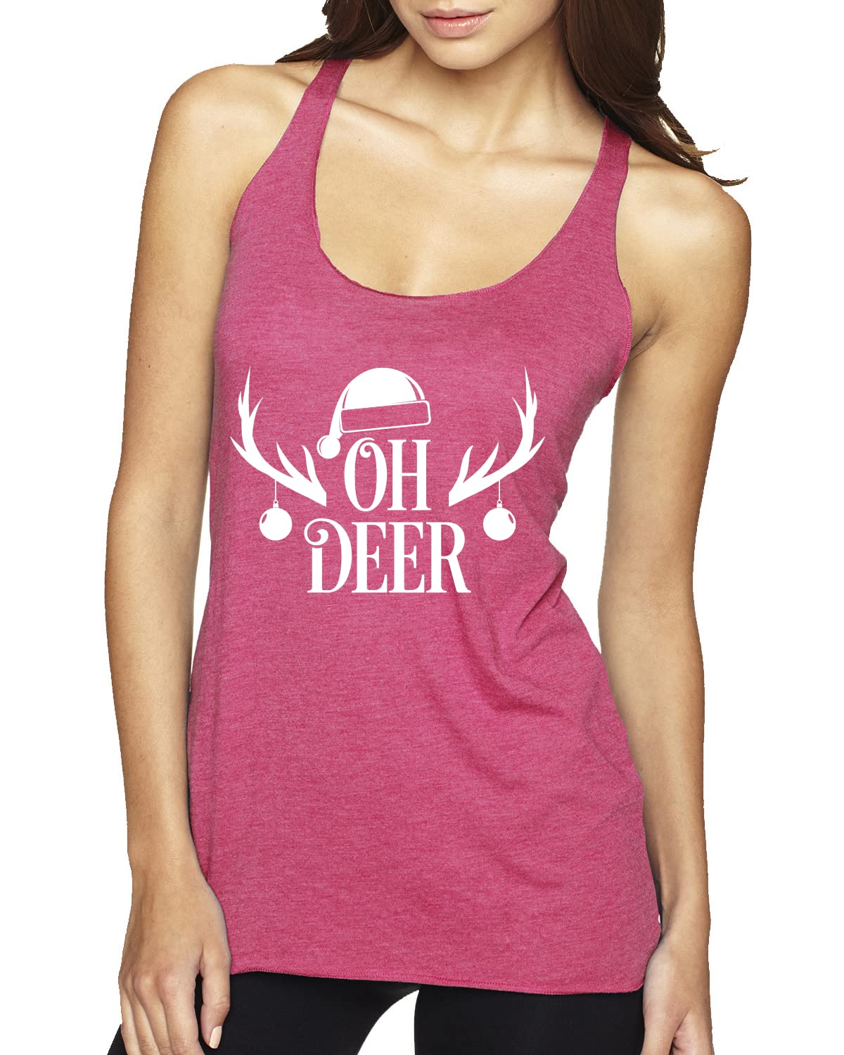 Oh Deer Reindeer Santa Christmas Tri-Blend Racerback Tank Top for Women - Festive Holiday Party Outfit & Casual Wear