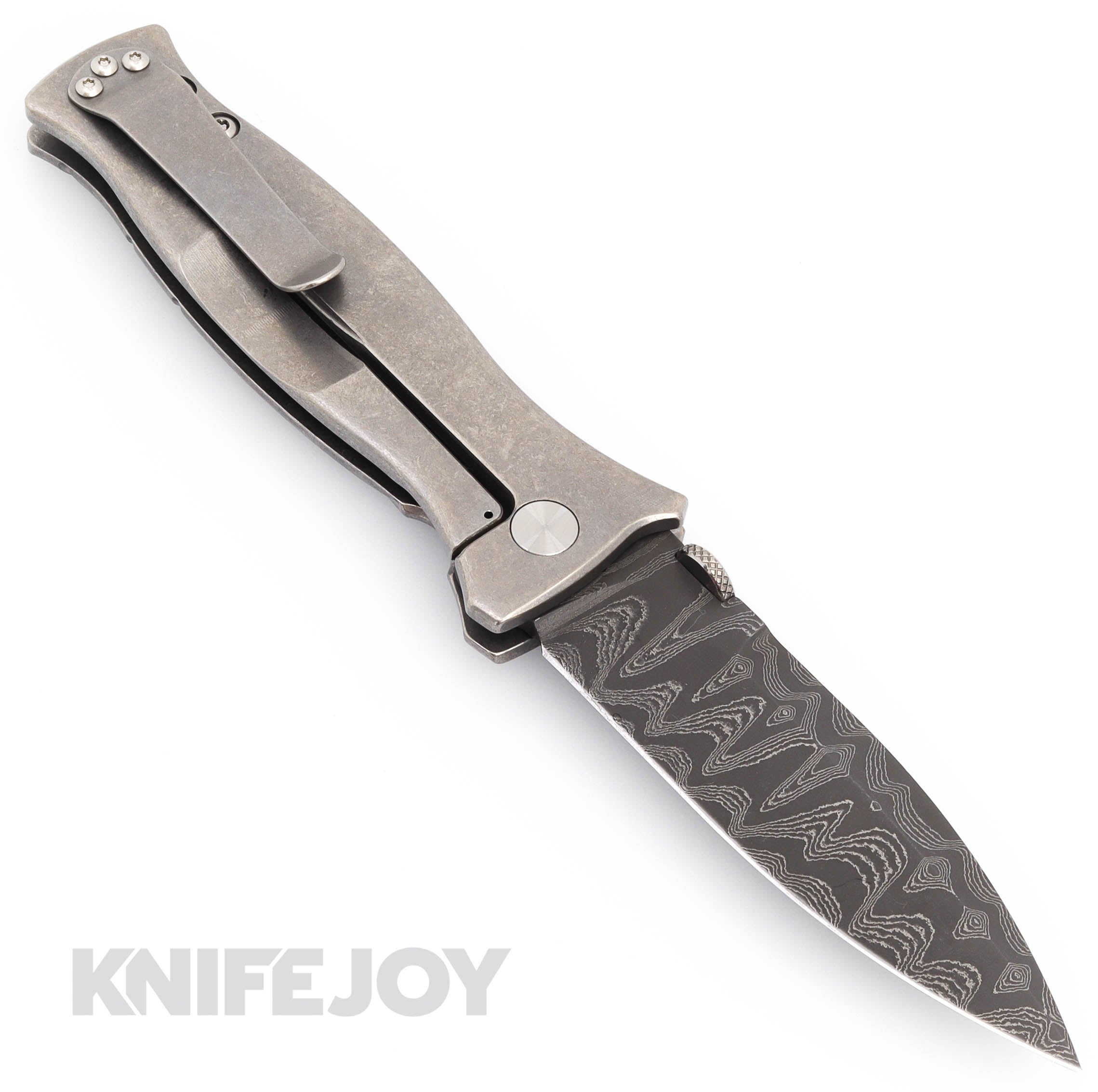 Premium Les George Custom MK3 Damascus Folding Knife - Titanium Handles, Razor Sharp Blade - Perfect for Outdoor Adventures, Camping & EDC (Everyday Carry)