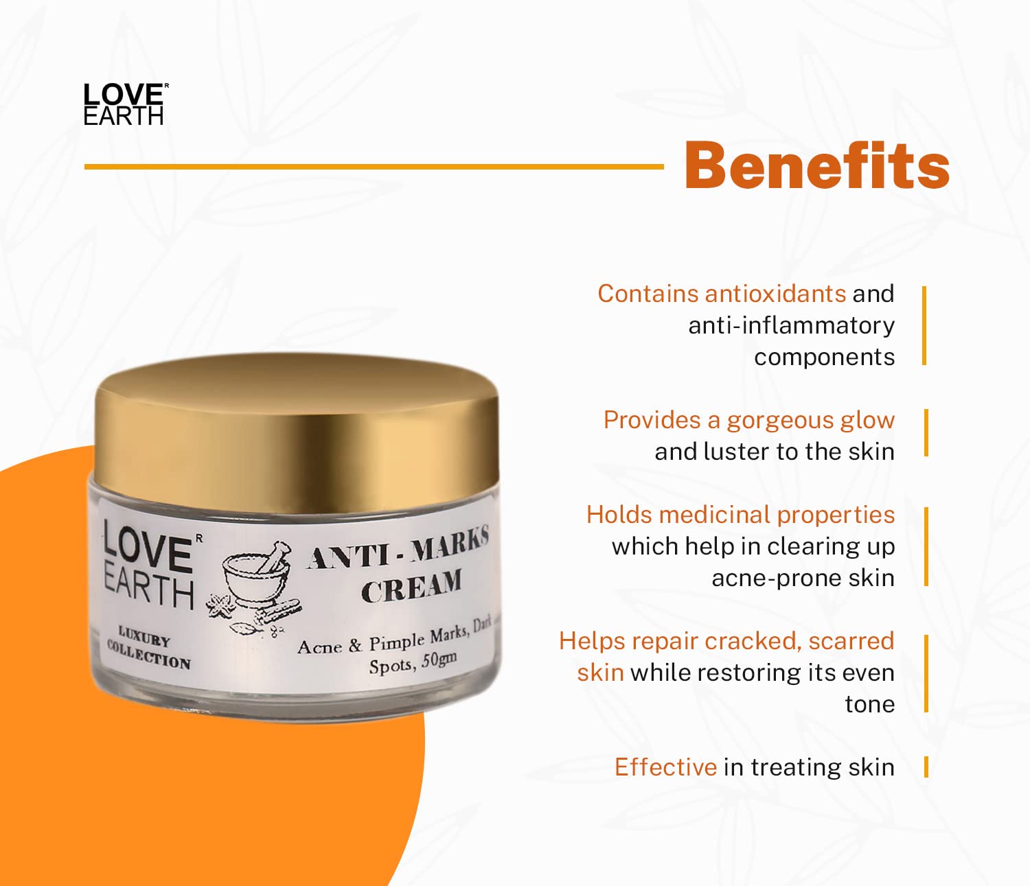 Love Earth Anti Marks Cream with Van Haldi Turmeric for Acne & Scar Removal - Brightening Face Treatment for Dark Spots, Blemishes & Hyperpigmentation - Perfect for Daily Skincare Routine & Post-Acne Care