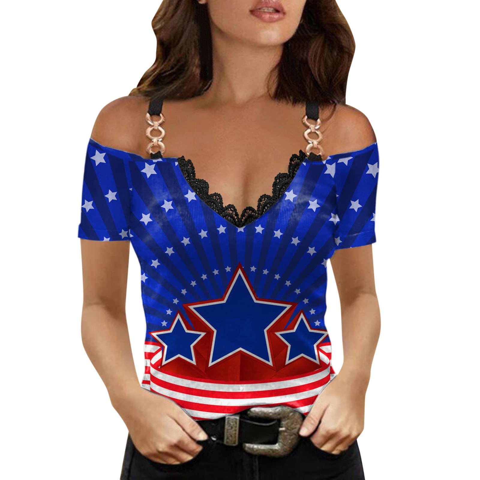 Women's Cold Shoulder Tops - V Neck Short Sleeve Casual T-Shirts for Summer | Sexy Fashion & Active Wear | Perfect for Date Night, Beach Outings & Weekend Brunch
