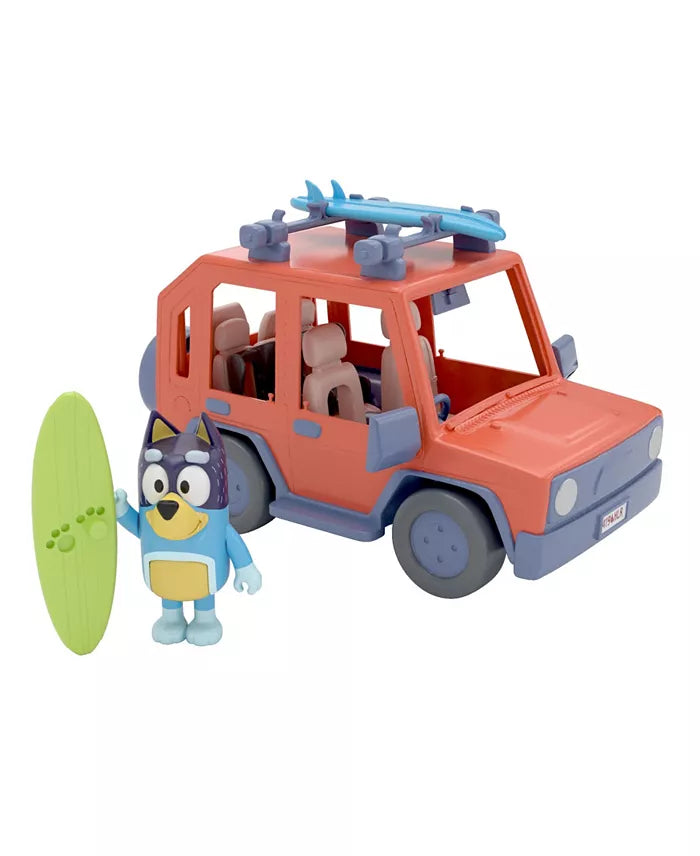 Bluey Heeler 4WD Family Cruiser Toy Car Playset with Bandit Figure & Surfboards - Interactive Kids Pretend Play Vehicle for Outdoor Adventures & Beach Fun