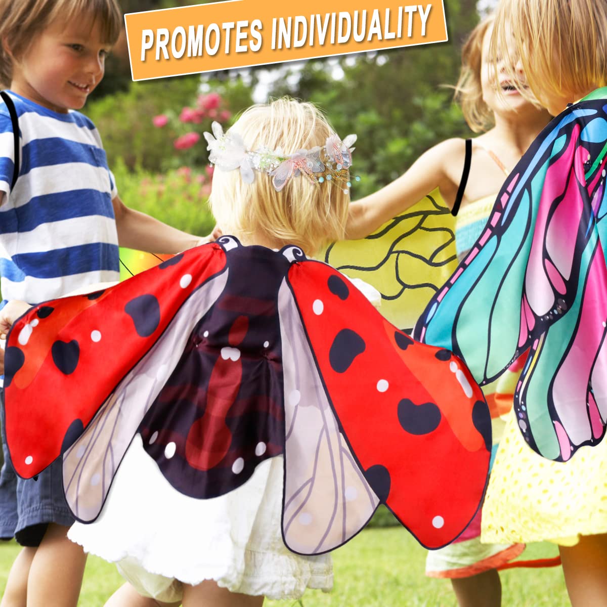 iROLEWIN Kids Butterfly Wings Costume - Bee, Ladybug & Dragonfly Dress Up Outfit for Toddler Girls & Boys - Perfect for Halloween, Birthday Parties & Pretend Play