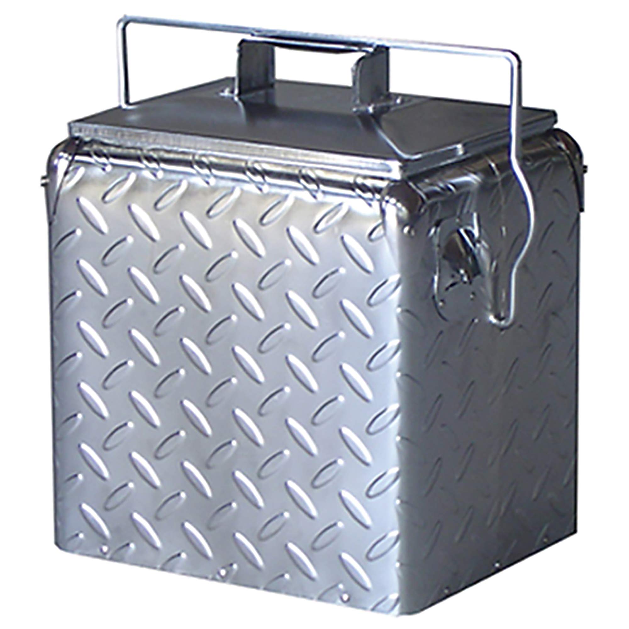 Vintage Stainless Steel Cooler with Built-in Bottle Opener - Insulated Ice Chest for Outdoor, Camping, Picnics & Tailgating - Chrome Diamond Plate Retro Design