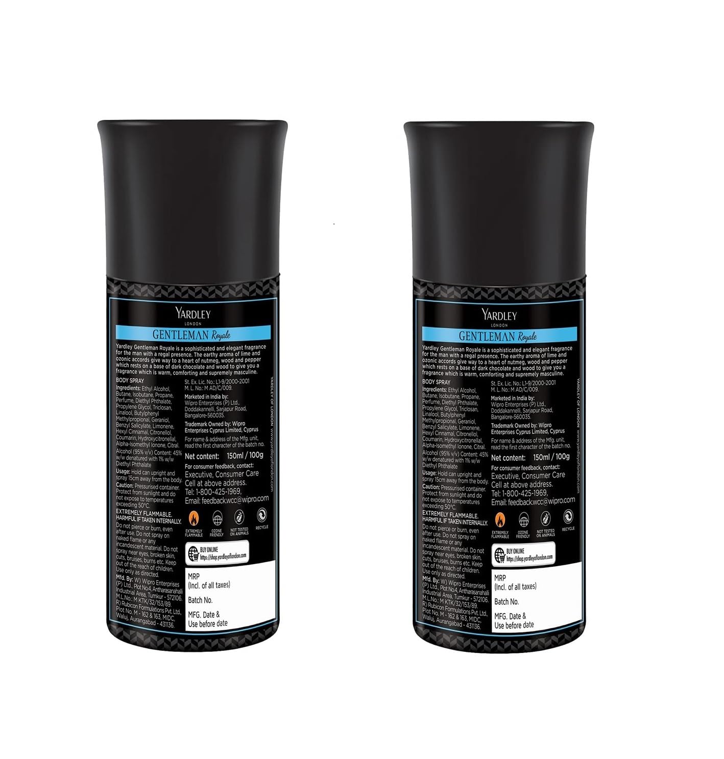Yardley London Gentleman Royale Body Spray for Men & Women - 150ml Each, Pack of 2 (300ml Total) - Fresh Long-Lasting Fragrance for Daily Use, Work, Gym & Special Occasions
