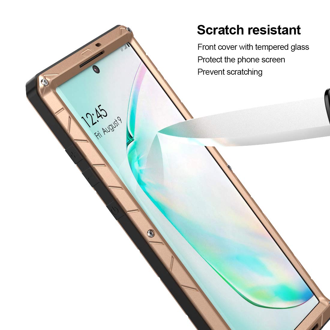 Feitenn Heavy Duty Metal Case for Samsung Galaxy Note 10 Plus/Note 10+ 5G - Military Grade Shockproof Armor with Gorilla Glass Cover & Aluminum Bumper (Gold) | Perfect for Outdoor Adventures, Construction Work & Extreme Protection