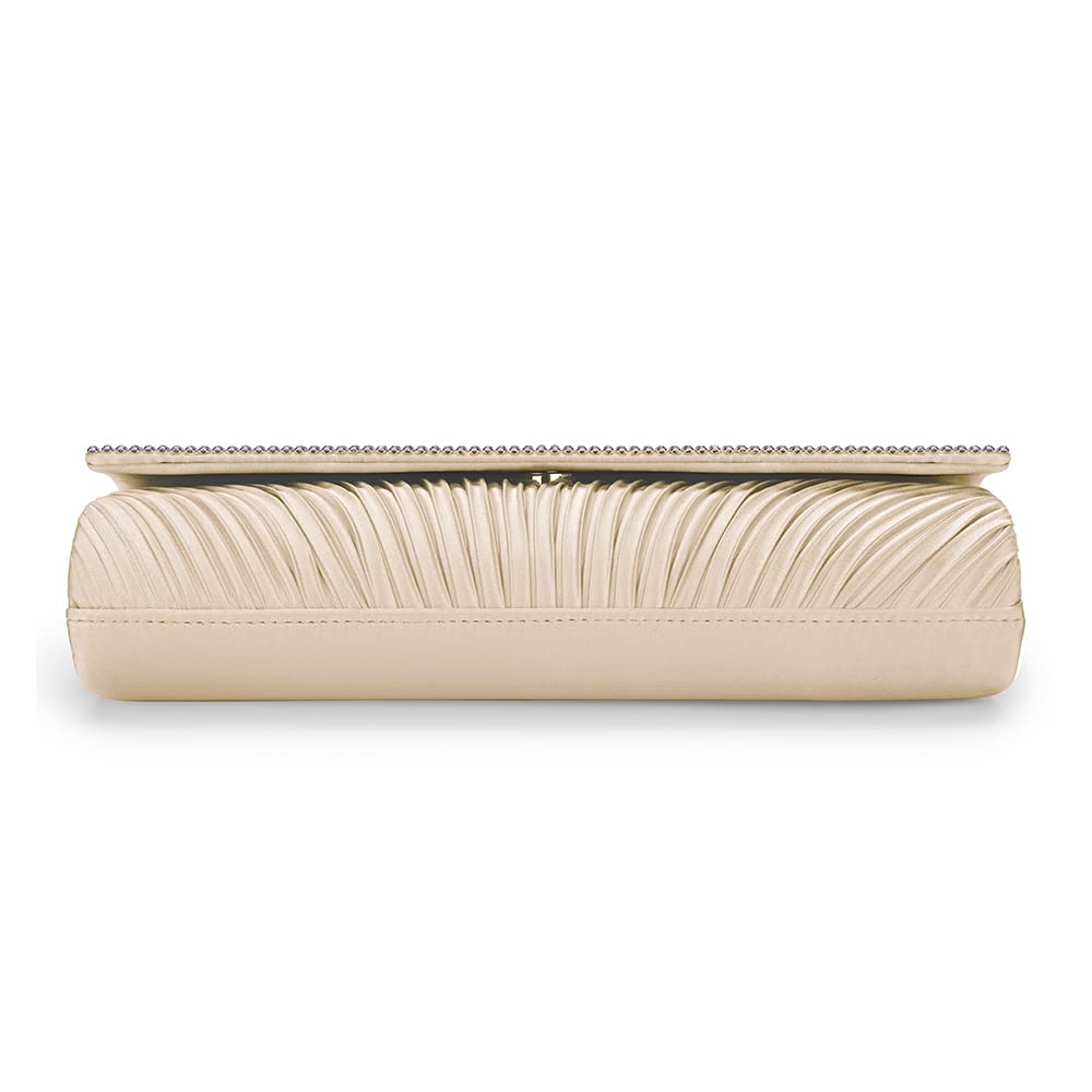 Elegant Rhinestone Pleated Satin Clutch Purse for Women - Sparkly Evening Bag for Party, Prom, Wedding & Special Occasions | Crossbody Handbag with Adjustable Chain