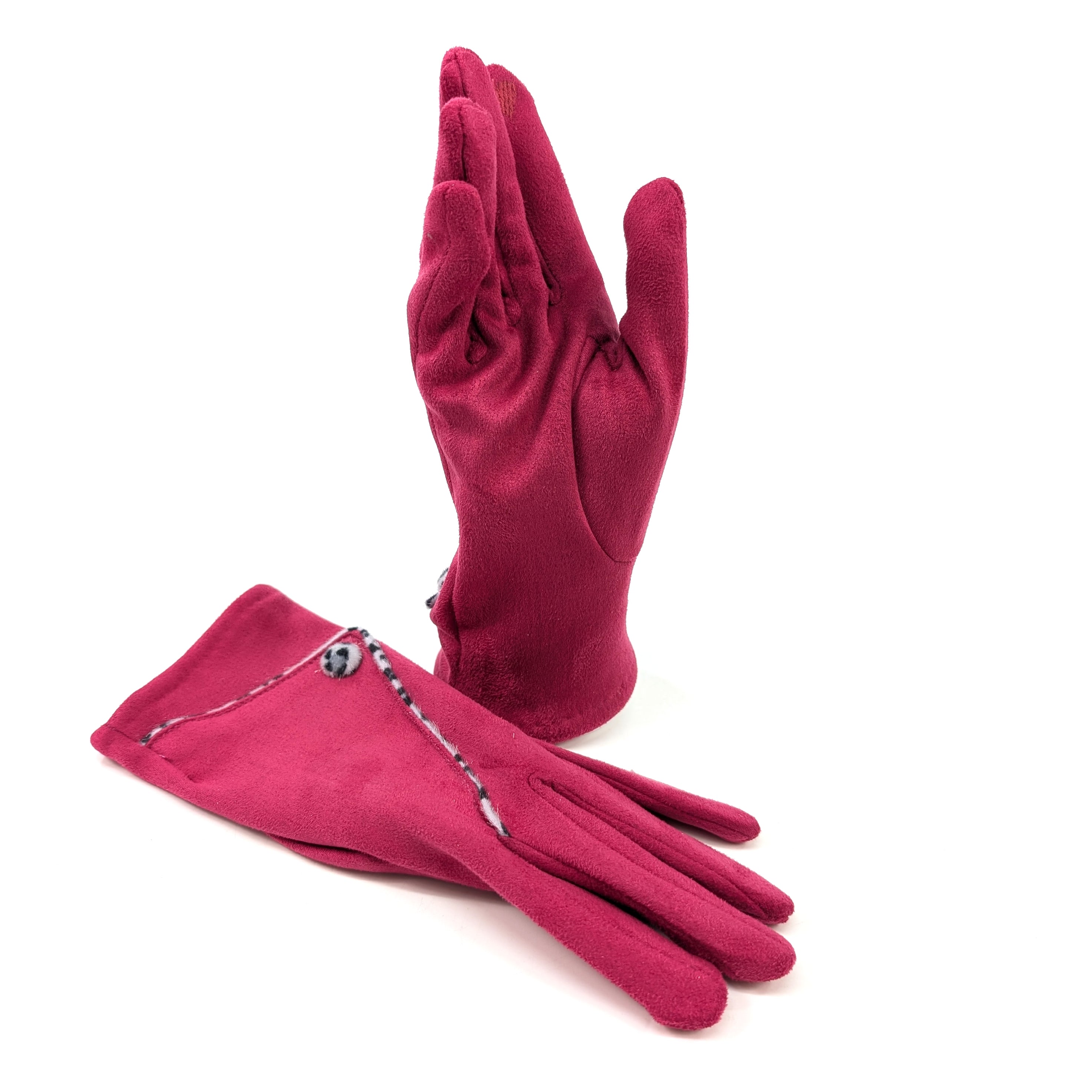 Animal Print Foldable Suede Gloves for Women - Stylish Bright Pink Winter Gloves for Driving, Fashion Outfits & Cold Weather Protection