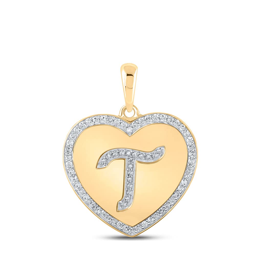 10K Yellow Gold Women's Round Diamond Heart & T Letter Pendant Necklace - 1/4 CTTW, Perfect for Valentine's Day Gifts, Anniversary Presents & Everyday Elegance