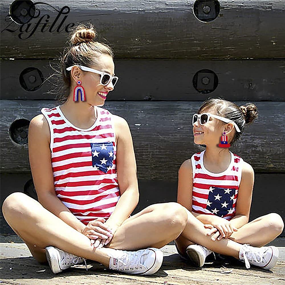 Handmade American Flag Dangle Earrings with Rainbow Beads - Patriotic Jewelry for Women, Independence Day Gifts | Perfect for 4th of July Celebrations, Festivals & Patriotic Events