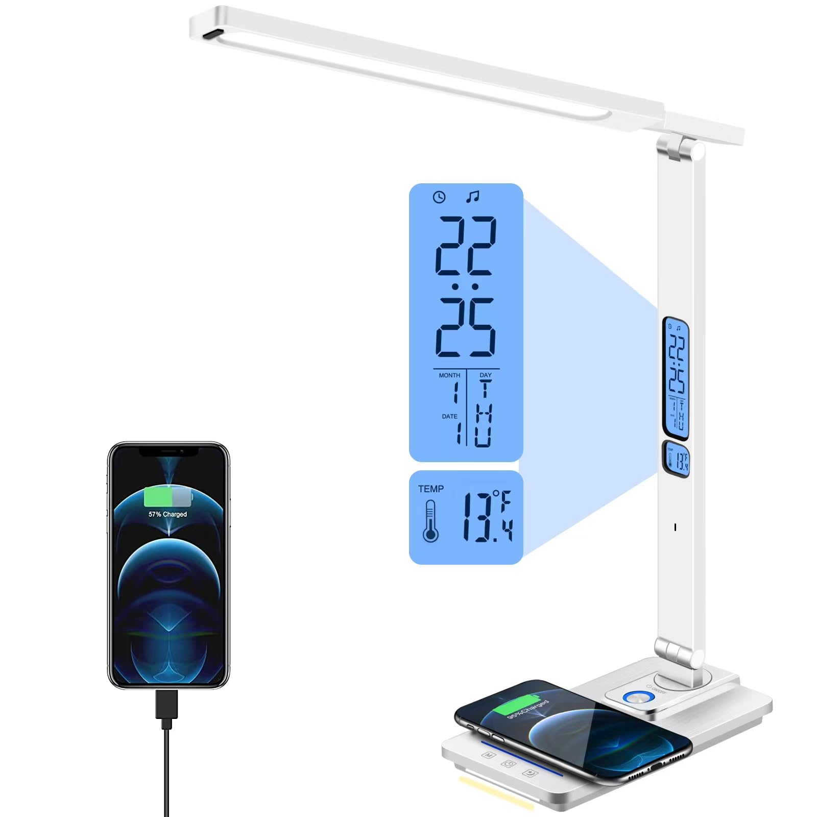 AFROG 5th Gen LED Desk Lamp with USB Charging Port - 1800Lux Super Bright, 5 Lighting Modes, 7 Brightness Levels, Touch Control & Auto Timer - 12W Office Table Lamp for Home, Study, Reading & Work