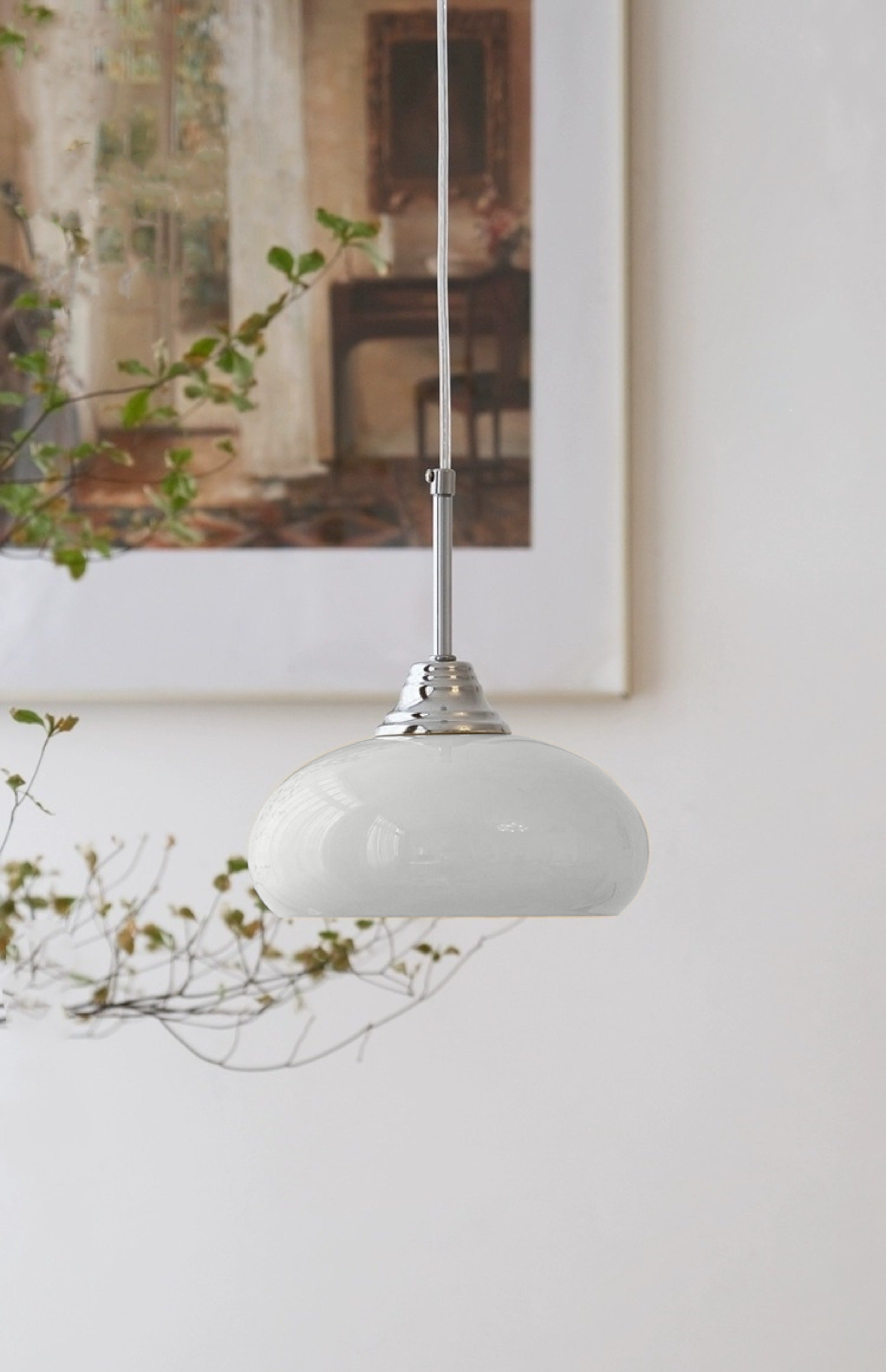 Modern Cream Glass Pendant Light - Elegant Hanging Chandelier for Kitchen Island, Dining Room & Bedroom Lighting - Dimmable LED Ceiling Fixture with Frosted Shade