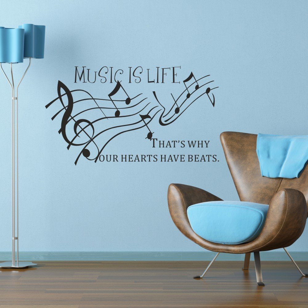 Music Wall Decal - Large White Vinyl Sticker for Bedroom, Nursery & Dorm Decor