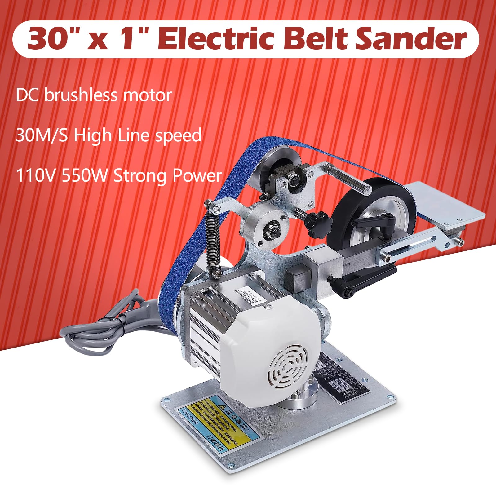 DYRABREST 550W Brushless Motor Desktop Belt Sander - Multi-Function Grinder & Polisher for Wood, Metal Sharpening - Compact Horizontal Belt Machine for Home DIY & Workshop Projects