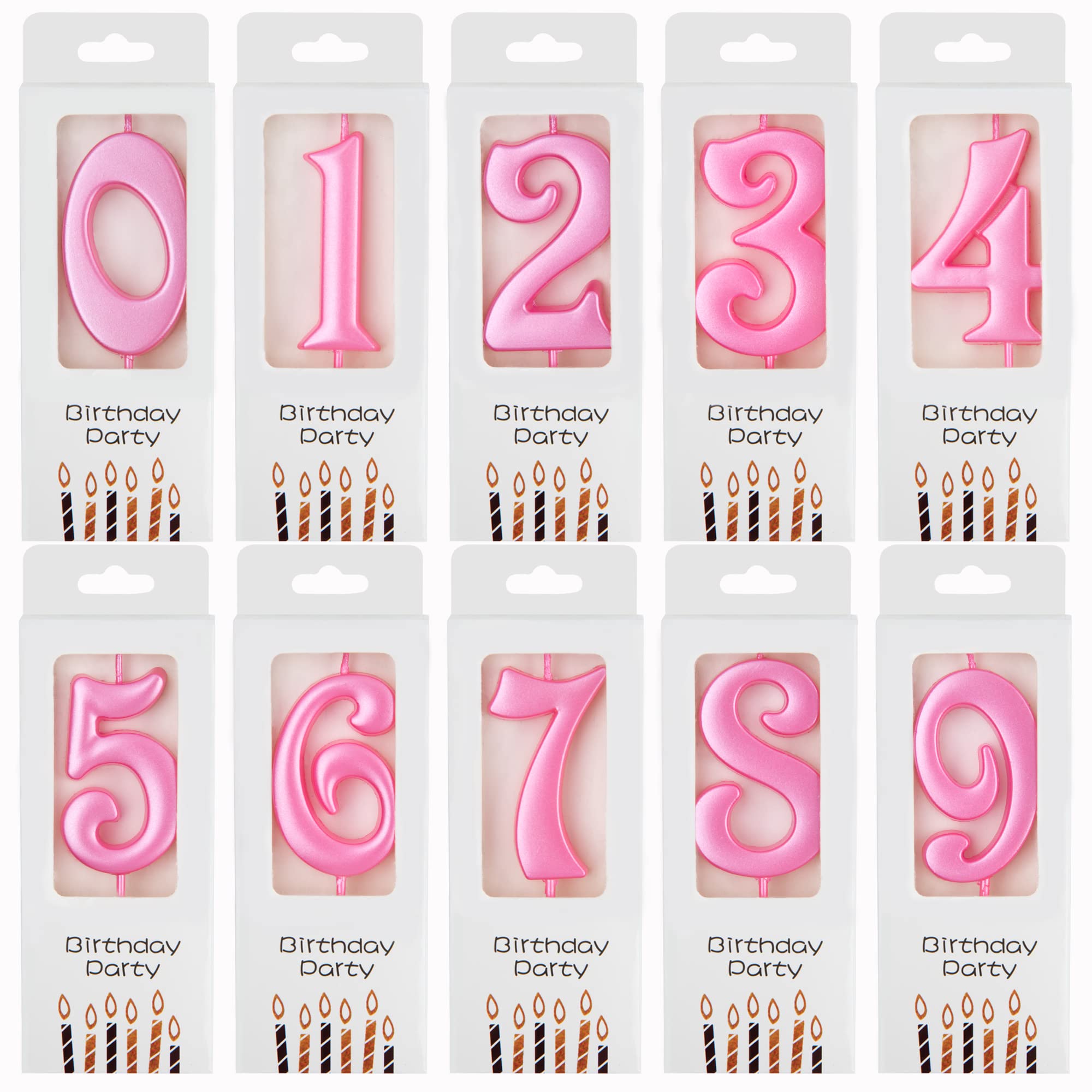 Pink Number Birthday Candles 10-Count 0-9 for Parties & Baby Showers