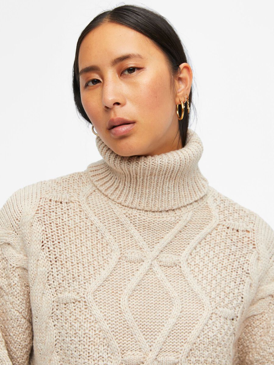 Kamma Cable Roll Neck Tunic for Women - Soft Knit Silver Gray Sweater - Perfect for Office Wear, Casual Outfits and Fall Layering