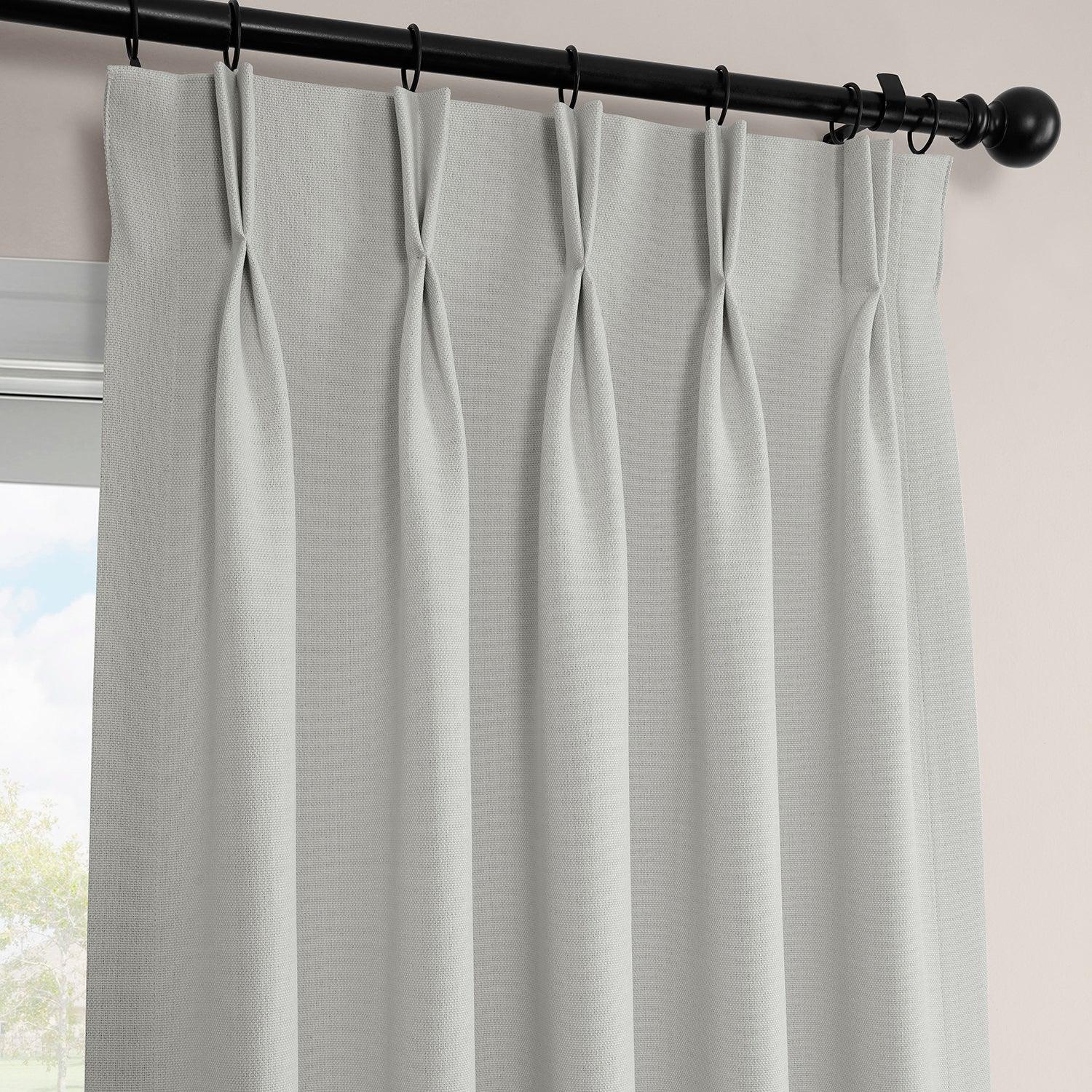 Oyster French Pleat Textured Faux Linen Blackout Curtains - Elegant Light Blocking Window Treatment for Bedroom & Living Room
