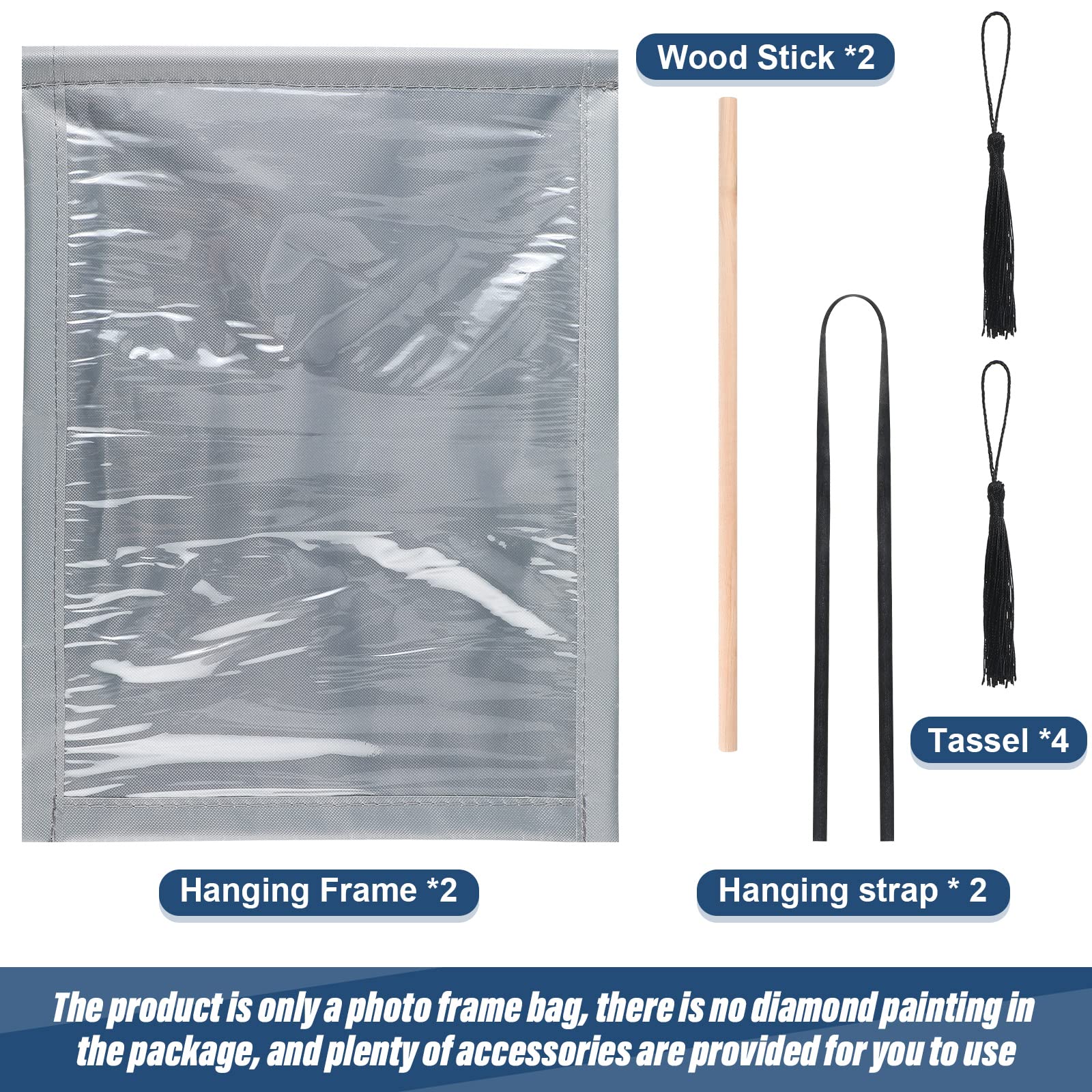 2 Pack Diamond Hanger Frames 12x16 Inch - PVC Picture Frames for Diamond Art, Posters, Photos & Maps with Wooden Stick & Hanging Kit | Perfect for Home Decor, Wall Display & DIY Craft Projects
