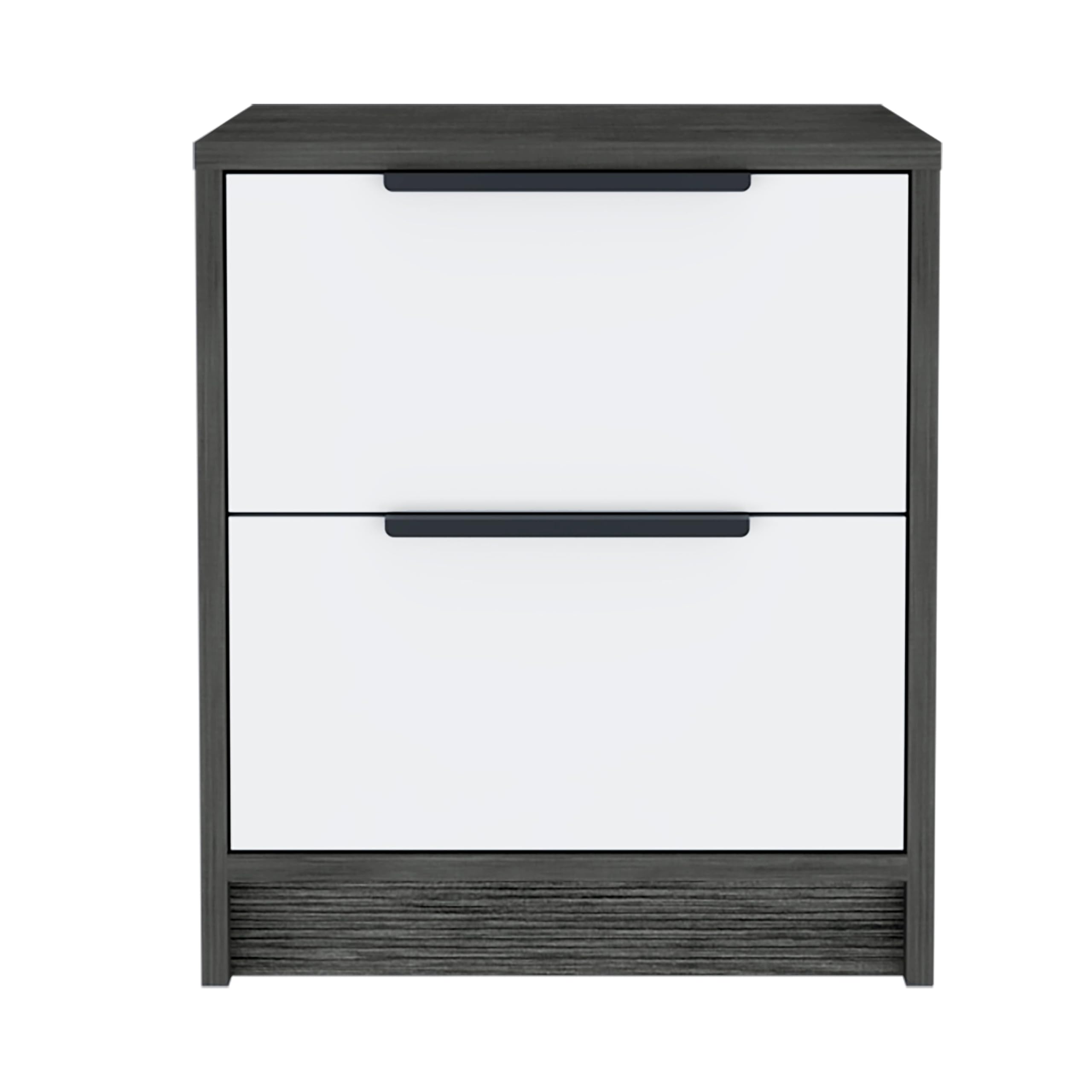 Tuhome Kaia Nightstand with Two Drawers and Metal Handles - Smokey Oak/White Finish for Bedroom Furniture and Home Decor