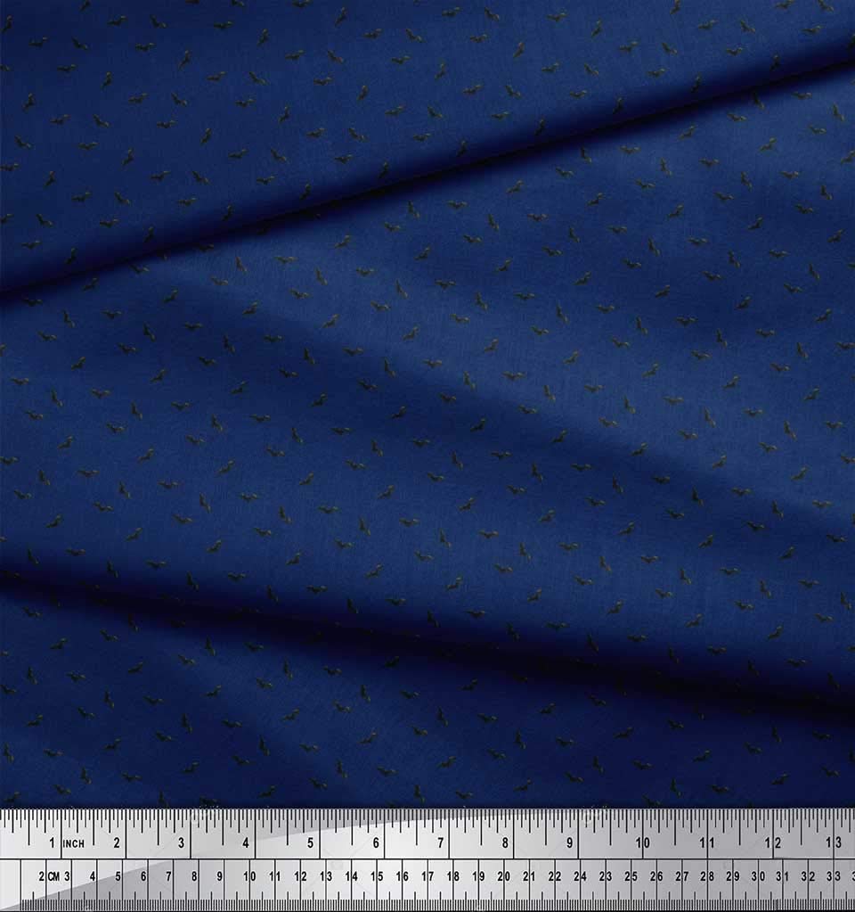 Soimoi Blue Polyester Crepe Fabric by The Yard - 42 Inch Wide Bat Bird Print Shirting Material - Whimsical Charm Printed Fabric for Dresses, Blouses & DIY Craft Projects