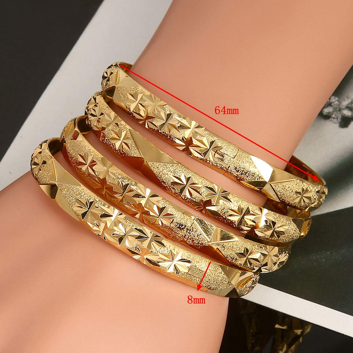 4pcs Ethiopian Gold Color Bangles - African Tribal Jewelry for Women - Perfect for Weddings, Parties & Cultural Events | Handmade Dubai Style Bracelets