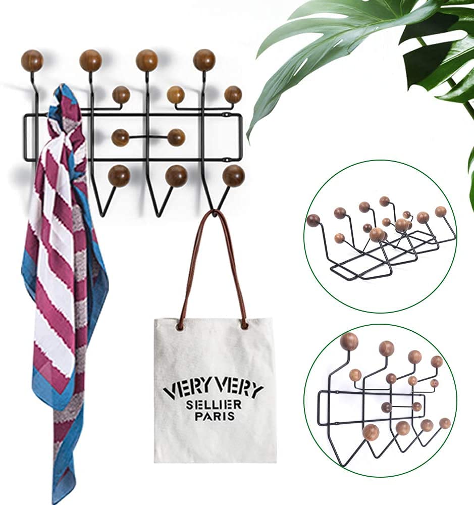 Modern Wall-Mounted Coat Rack with Multi-Hooks - Solid Wood Balls Organizer & Metal Shelf for Entryway, Bedroom, or Office Storage | Durable & Stylish Home Decor