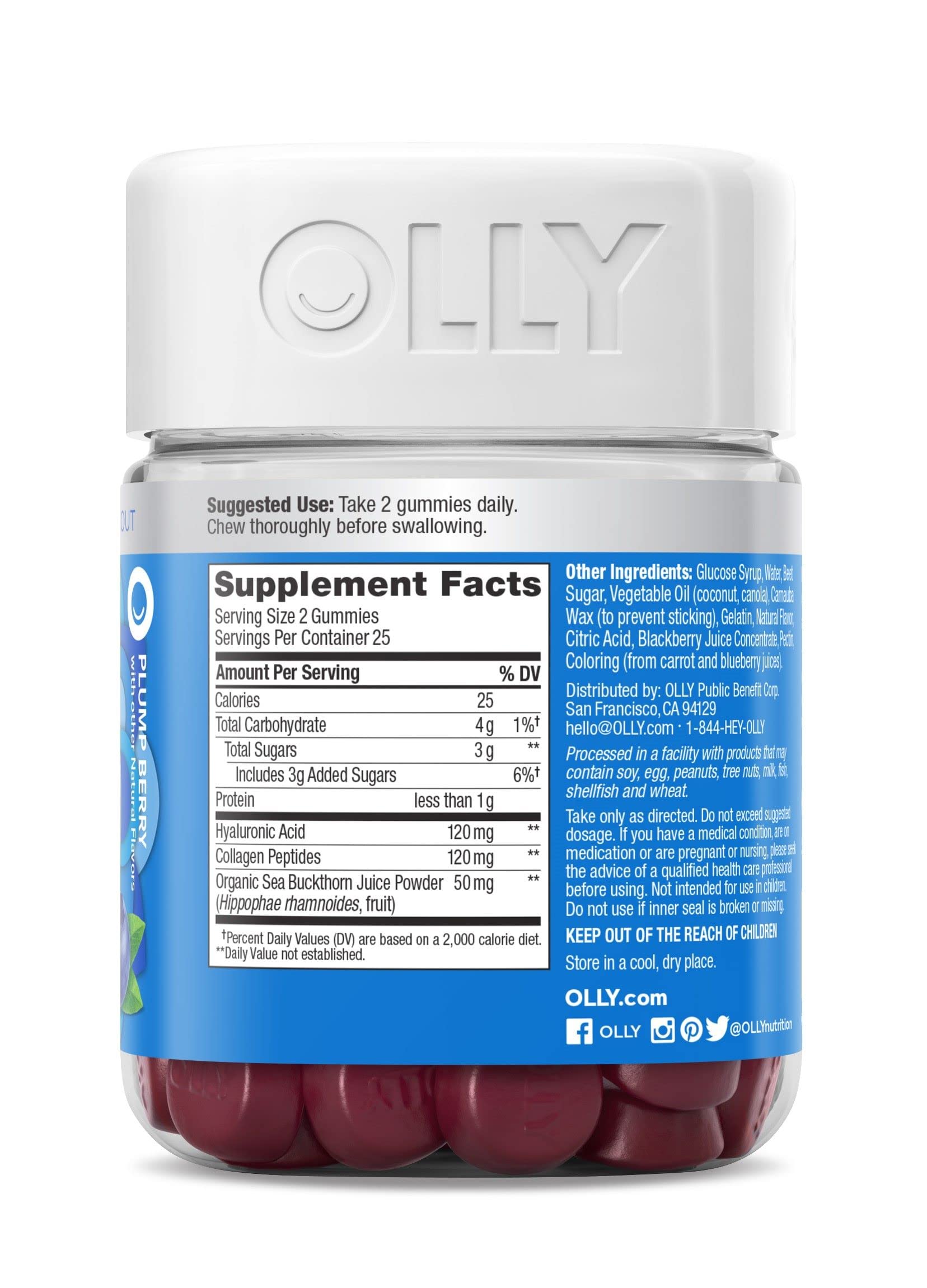 OLLY Glowing Skin Collagen Gummy Supplement with Hyaluronic Acid & Sea Buckthorn - Berry Flavor (50ct Bottle + 120ct Pouch) for Hydrated, Youthful Skin - Perfect for Daily Beauty Routine & On-the-Go Skincare Boost