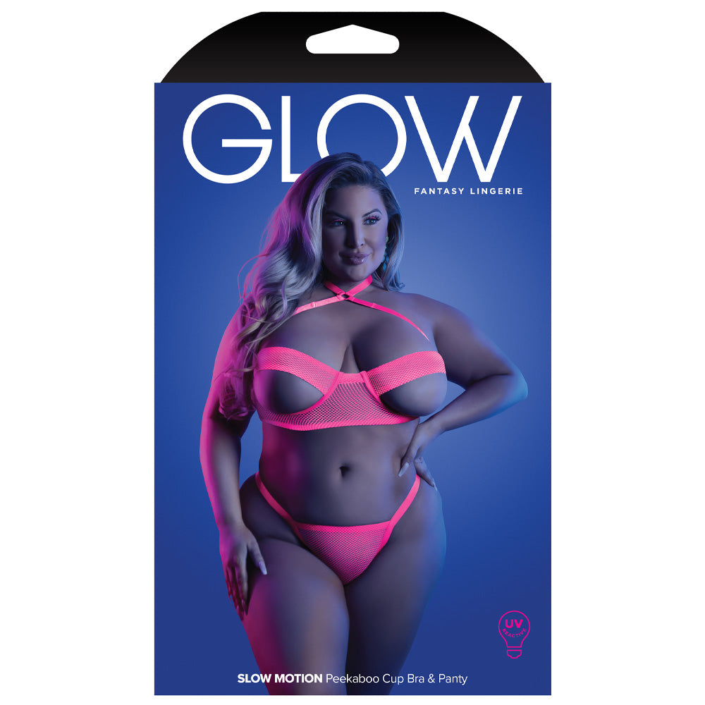 Fantasy Glow in the Dark Lingerie Set - Peekaboo Push Up Bra & Panty for Women, Plus Size & Curvy - Perfect for Date Night & Romantic Occasions