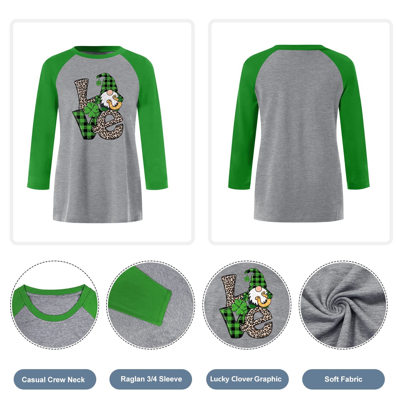 Anbech Women's Long Sleeve Graphic T-Shirt - Kindness Print Crew Neck Shamrock Tee Top for Casual Wear, St. Patrick's Day, and Everyday Outfits